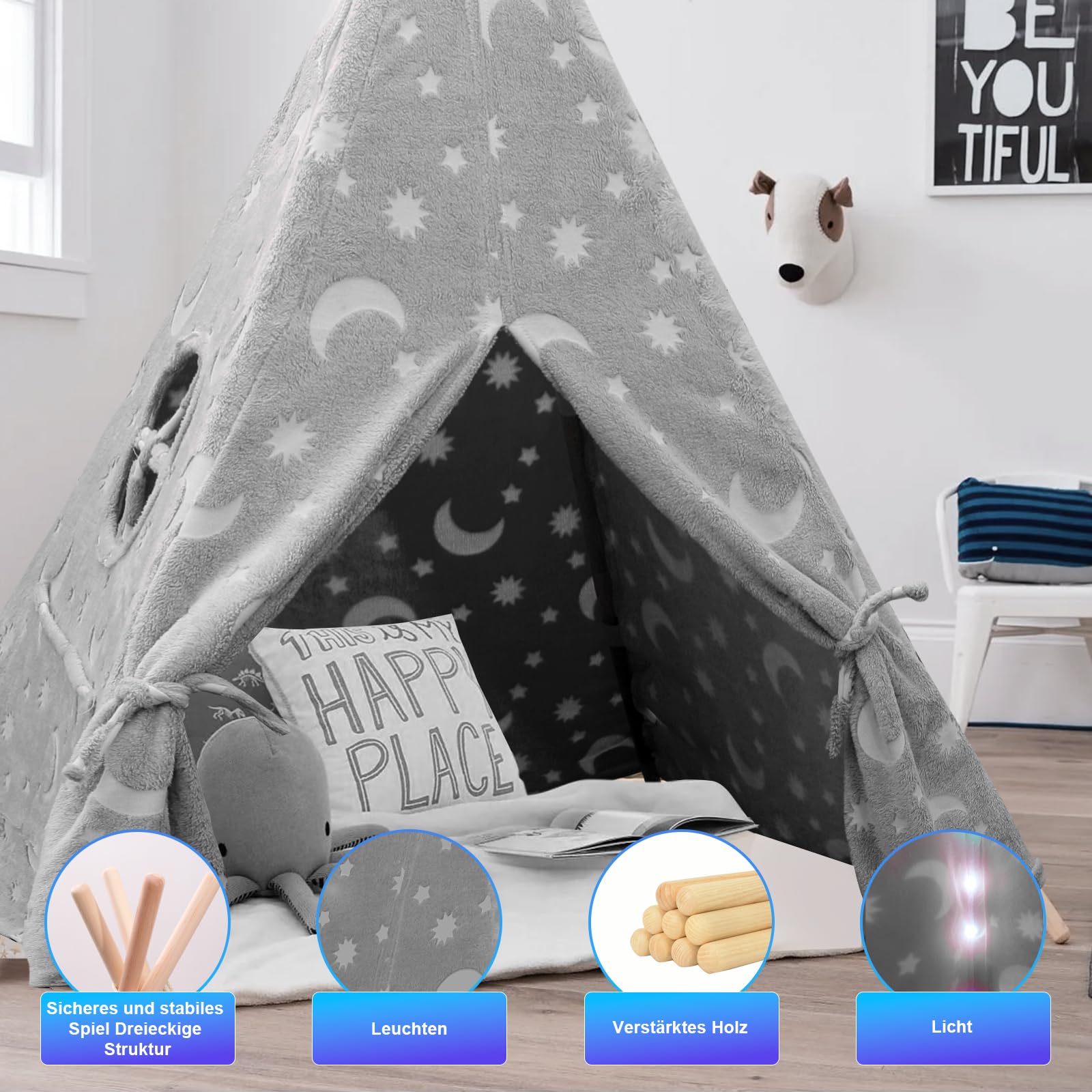Tipi Zelt für Kinder, Tragbares Tipi Spielzelt,Drinnen Tipi Kinderzelt