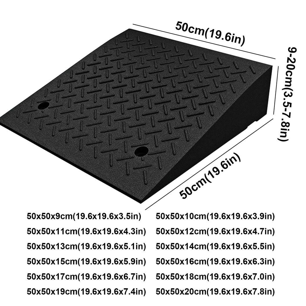 Rampe De Seuil, Rampe pour Fauteuil Roulant, Hauteur 9cm à 20cm, Antidérapante, Generic (ODOZEZXBO-50X50X12CM(19.6X19.6X4.7IN)), Caoutchouc Noir