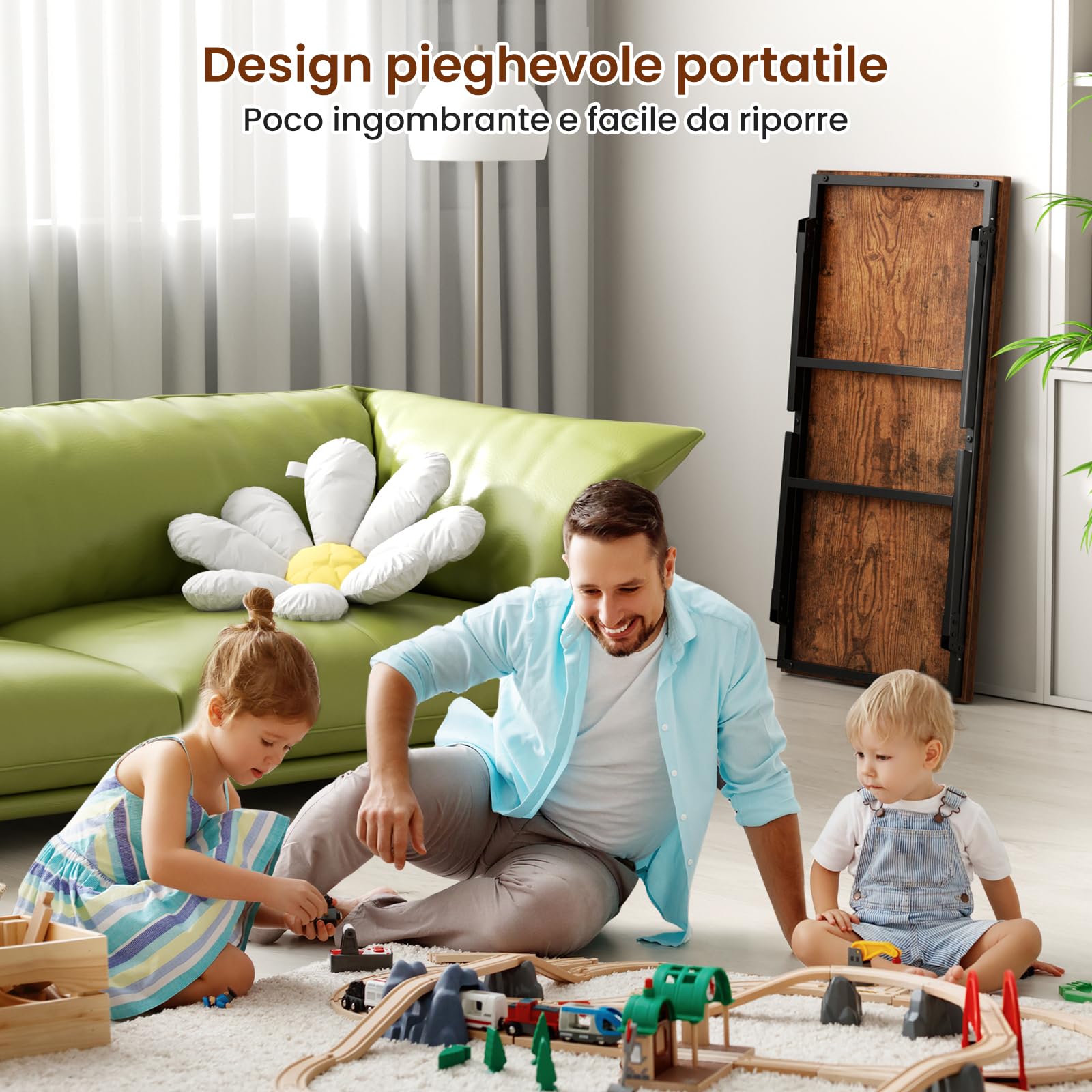 Tavolino Salotto, Tavolino Pieghevole, Design con Fibbia per Gamba del Tavolo, Nessun Montaggio Richiesto, Adatto per Soggiorno,105 x 55 x 40 cm