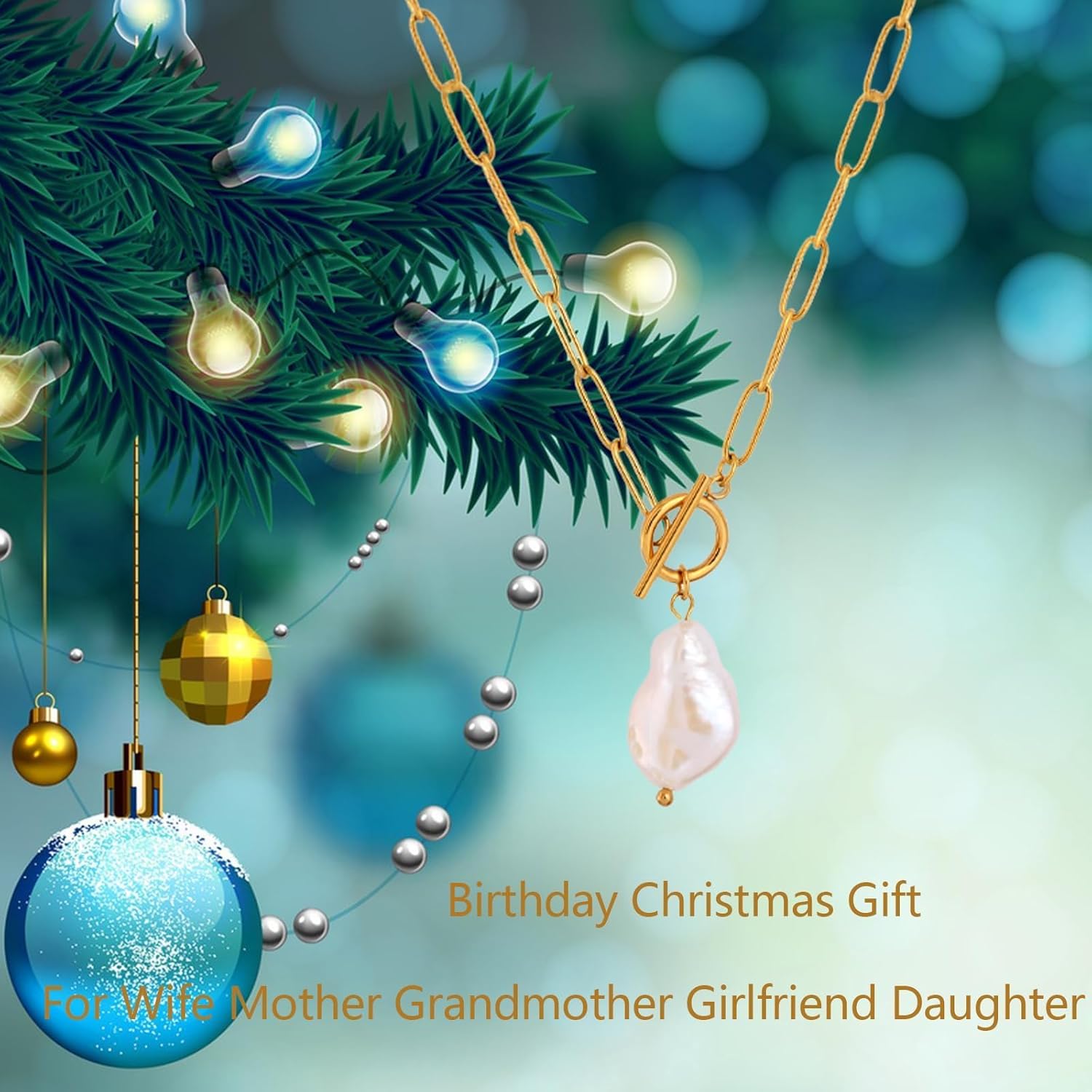 Pearl Gemstone Pendant Paperclip Toggle Necklace 18k Gold Plated Natural Pearl Stone Birthstone Chain Necklace Paperclip Jewelry Valentine's Day Gift for Women - Image 8