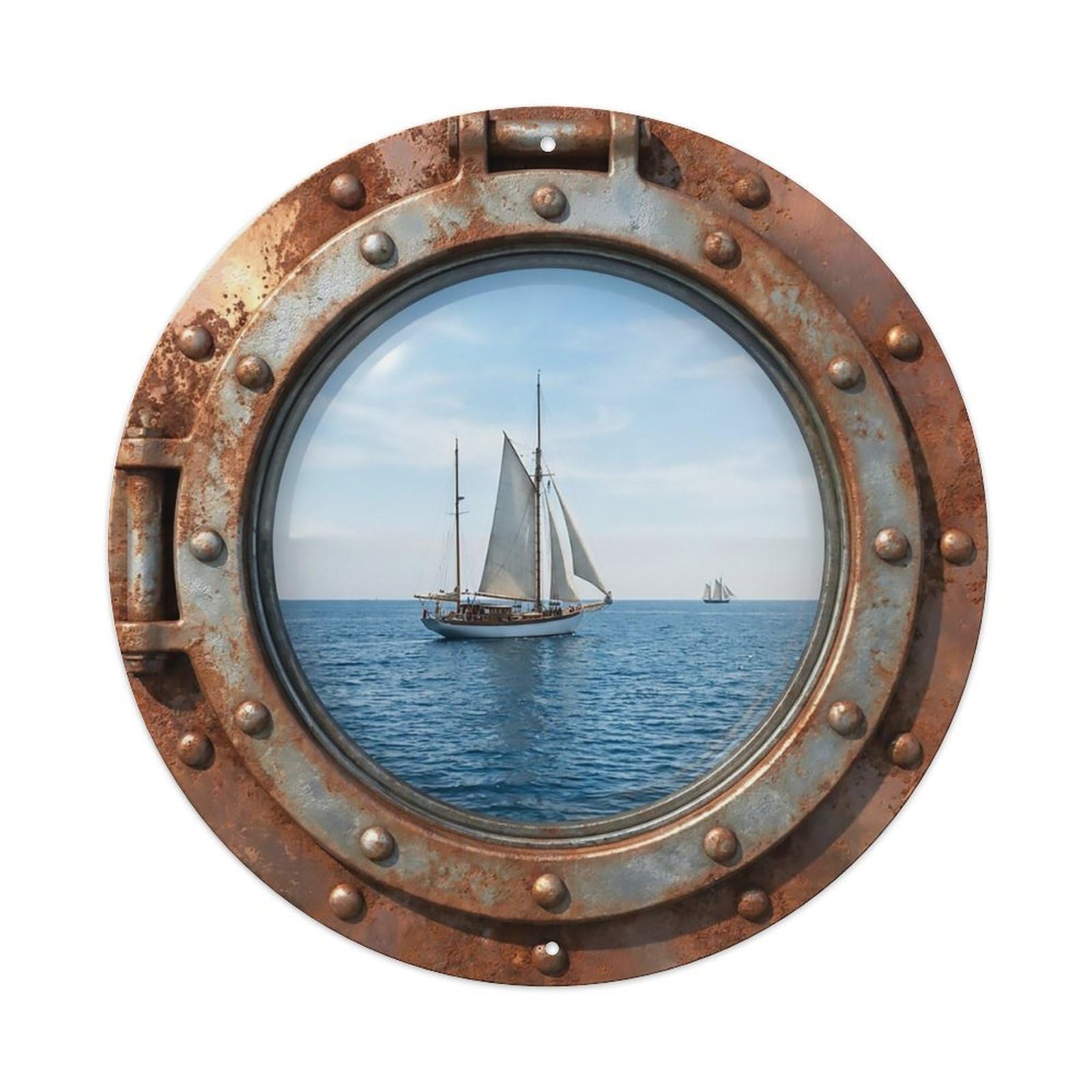 Vintage Porthole Ketch Sailing Nautical Window View Metal Tin Sign