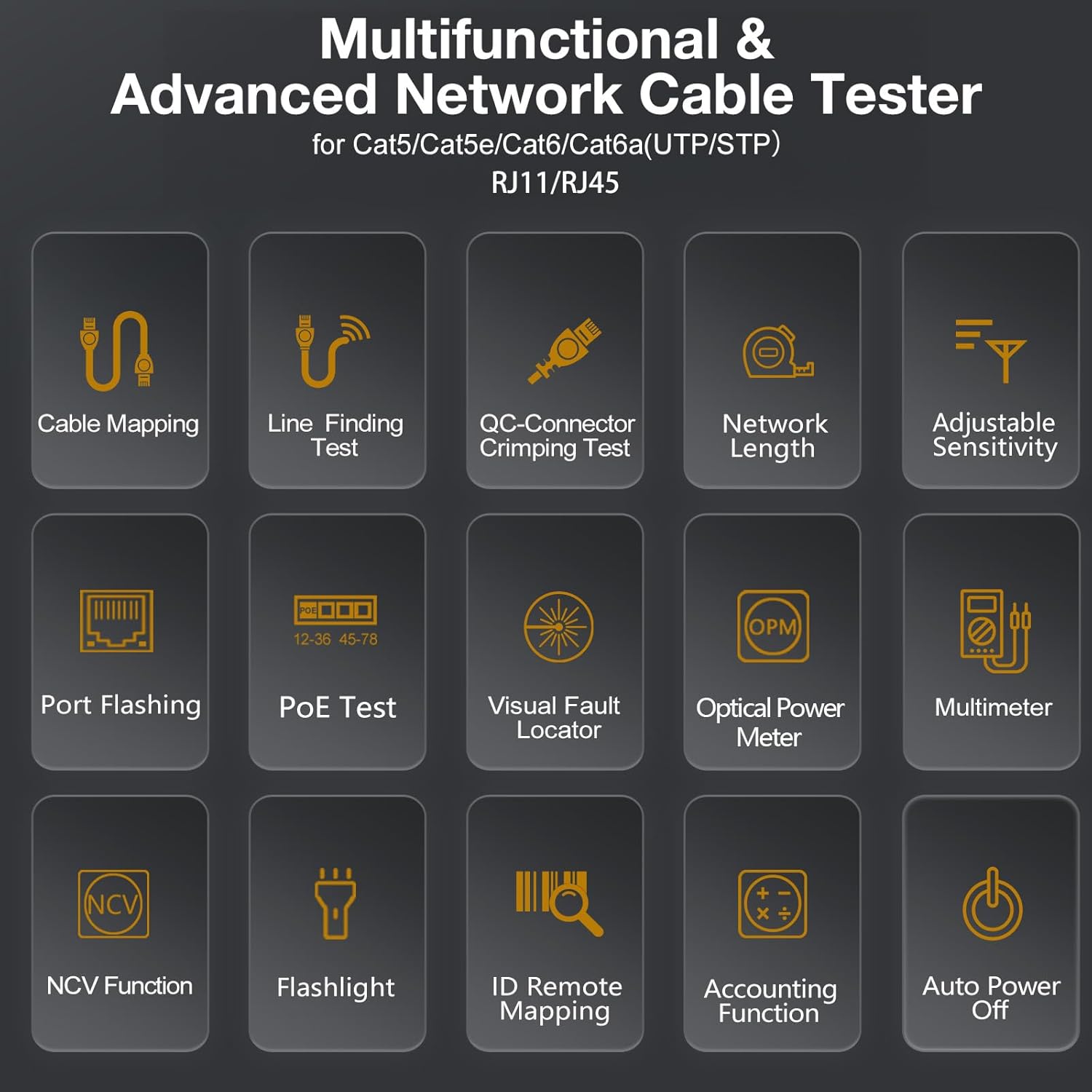 11 In 1 Network Cable Tester with 60000 Digit Multimeter 7 Wavelengths OPM 10Km/10mW VFL 600M Measurable Length 100 Records Tool Kit for CAT5 CAT6 Telephone Ethernet RJ11 RJ45 PoE Wire Tracer NCV,Blue