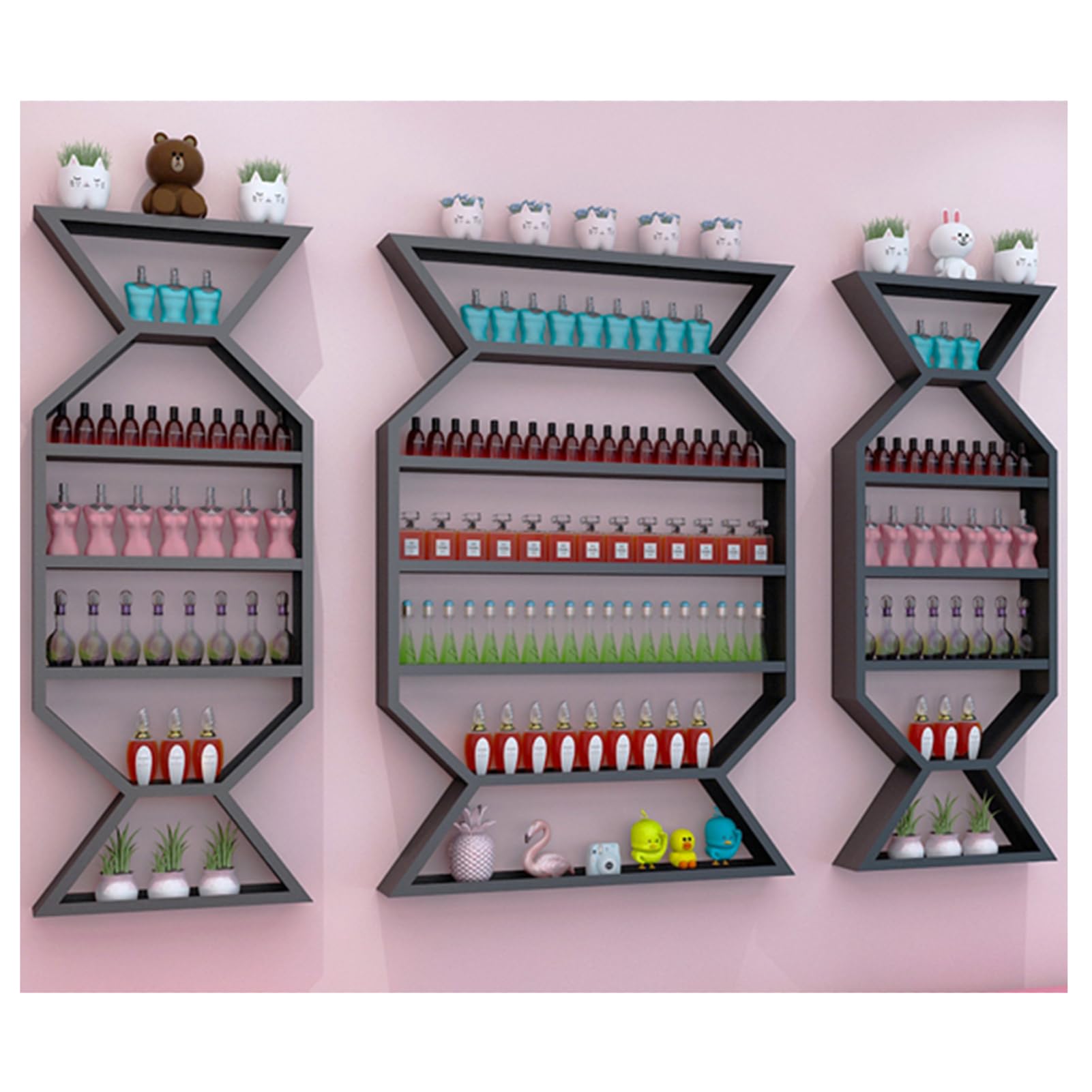 Porta Smalto in Metallo, Espositore da Parete A Forma di Caramella per Smalto, Organizzatore Multifunzionale per Oli Essenziali E Cosmetici, per Uso Domestico E in Negozio,Nero