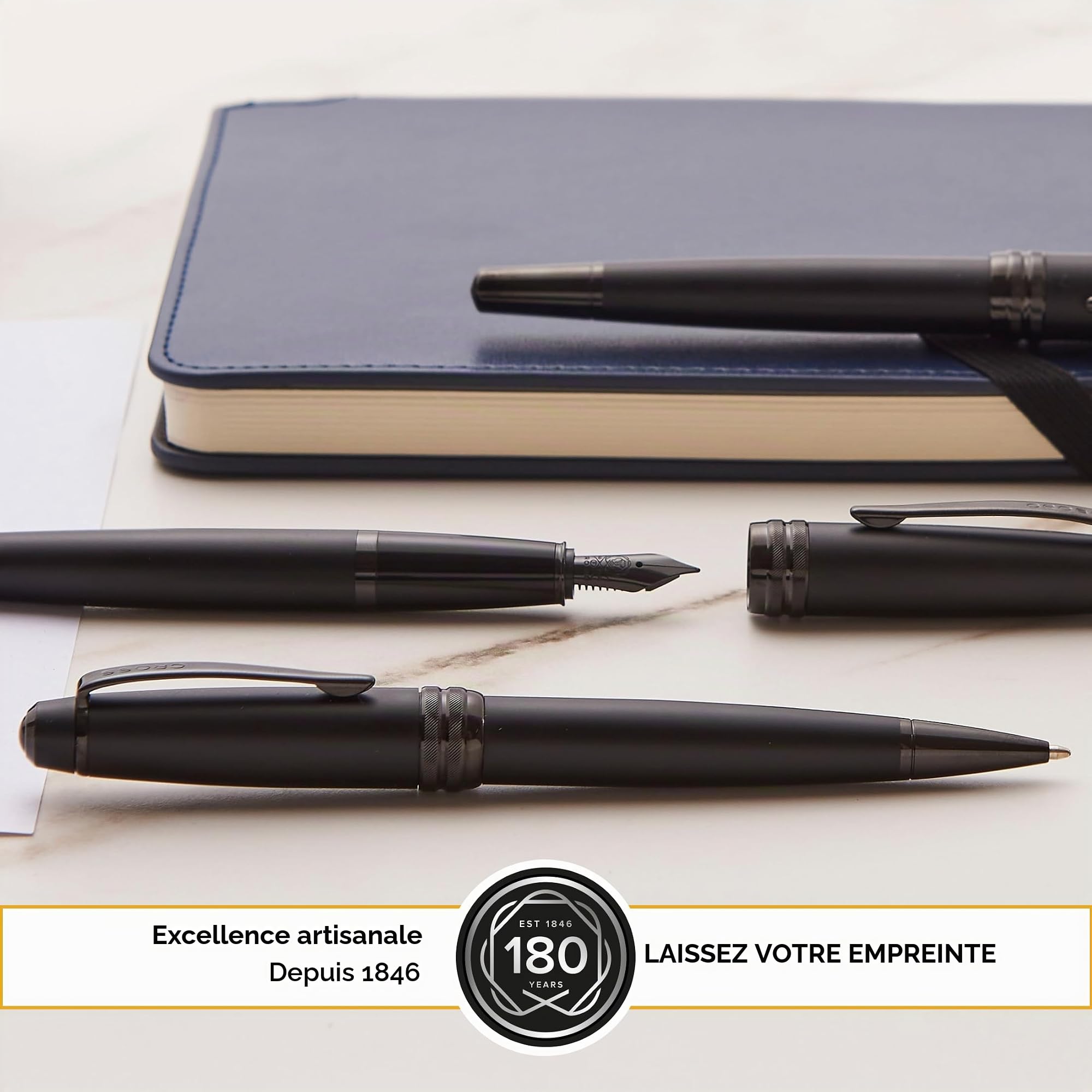 CROSS Bailey Stylo à bille noir mat avec rendez-vous PVD noir poli