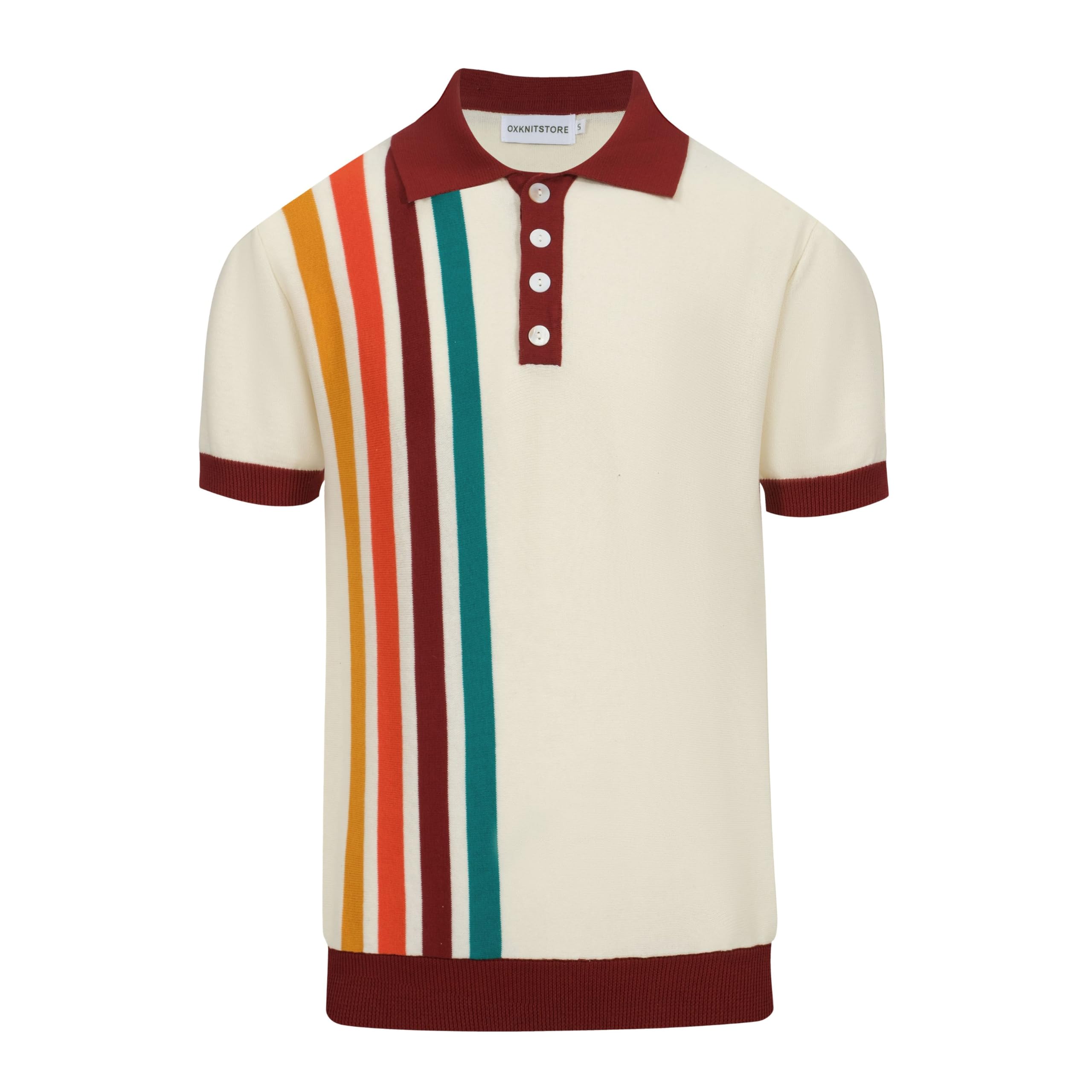 OXKNIT Men's Casual Short Sleeve 1960s Mod Style Knitted Retro T
