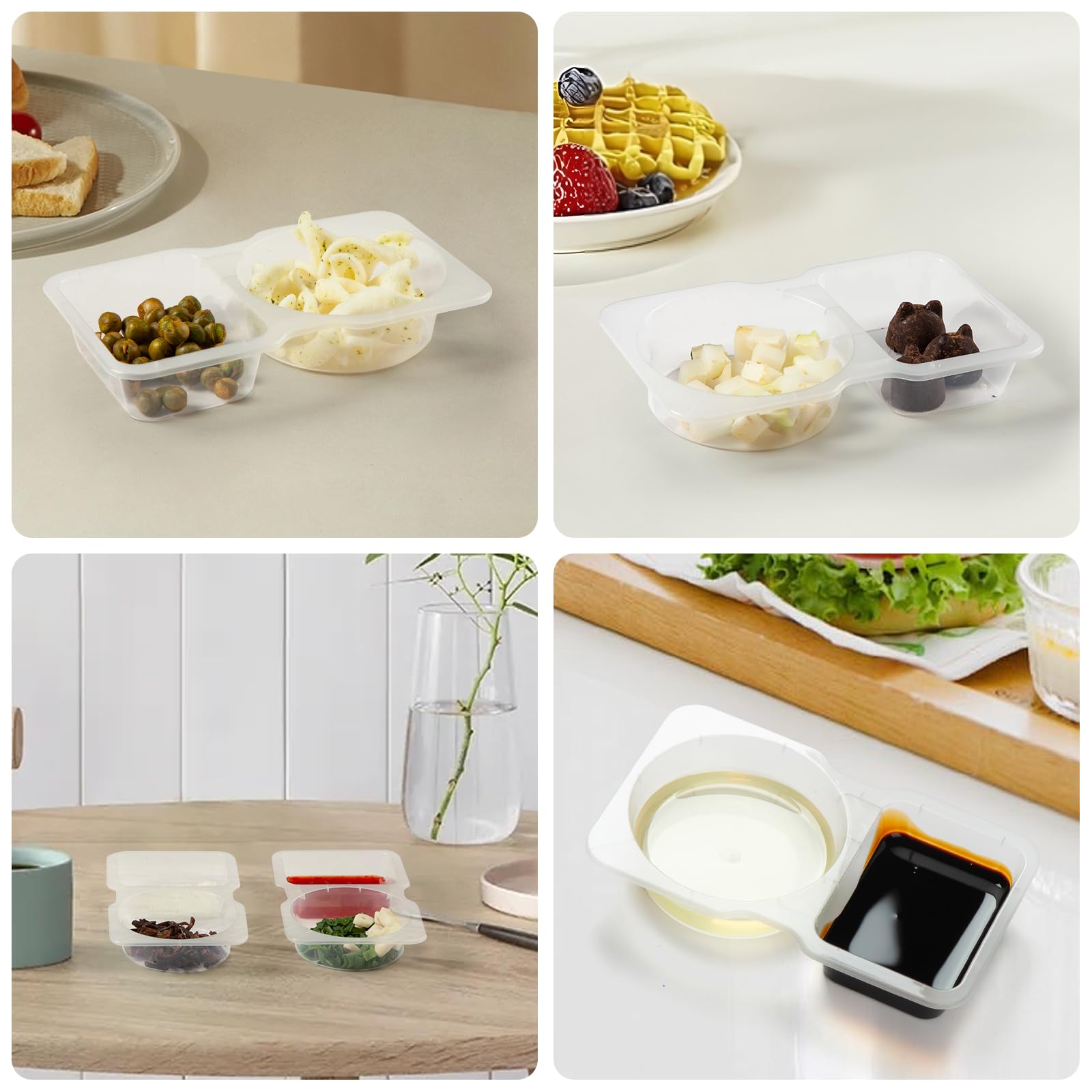 Contenedores de aperitivos de doble compartimento con tapas, caja de preparación de aperitivos, 2 compartimentos, recipientes para condimentos (30 piezas)