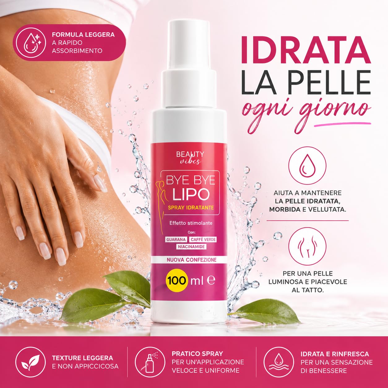 Bye Bye Lipo Spray Anticellulite 200ml | Trattamento Snellente e Tonificante, Niacinamide, Attivi Rassodanti Corpo