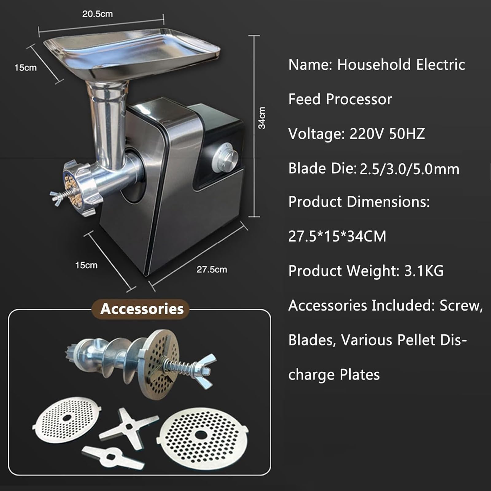 Elektryczna maszyna do granulowania paszy z matrycami 2,5/3/5 mm, 2-6 kg/h, granulator karmy dla zwierząt ze stali nierdzewnej do nasion ptaków, kotów, psów i innych