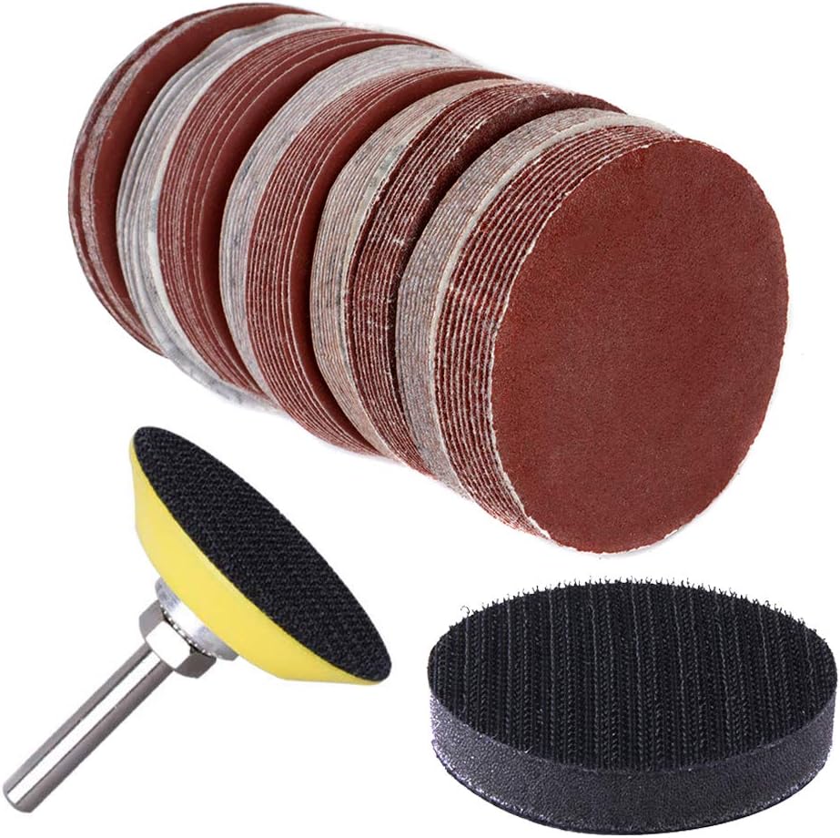 130pcs 2 Inch Sanding Discs Pad, Uspacific Backer Plate 1/4" Shank Sponge Cushions for Drill Grinder Rotary Tools 60-3000 Grit Sandpapers