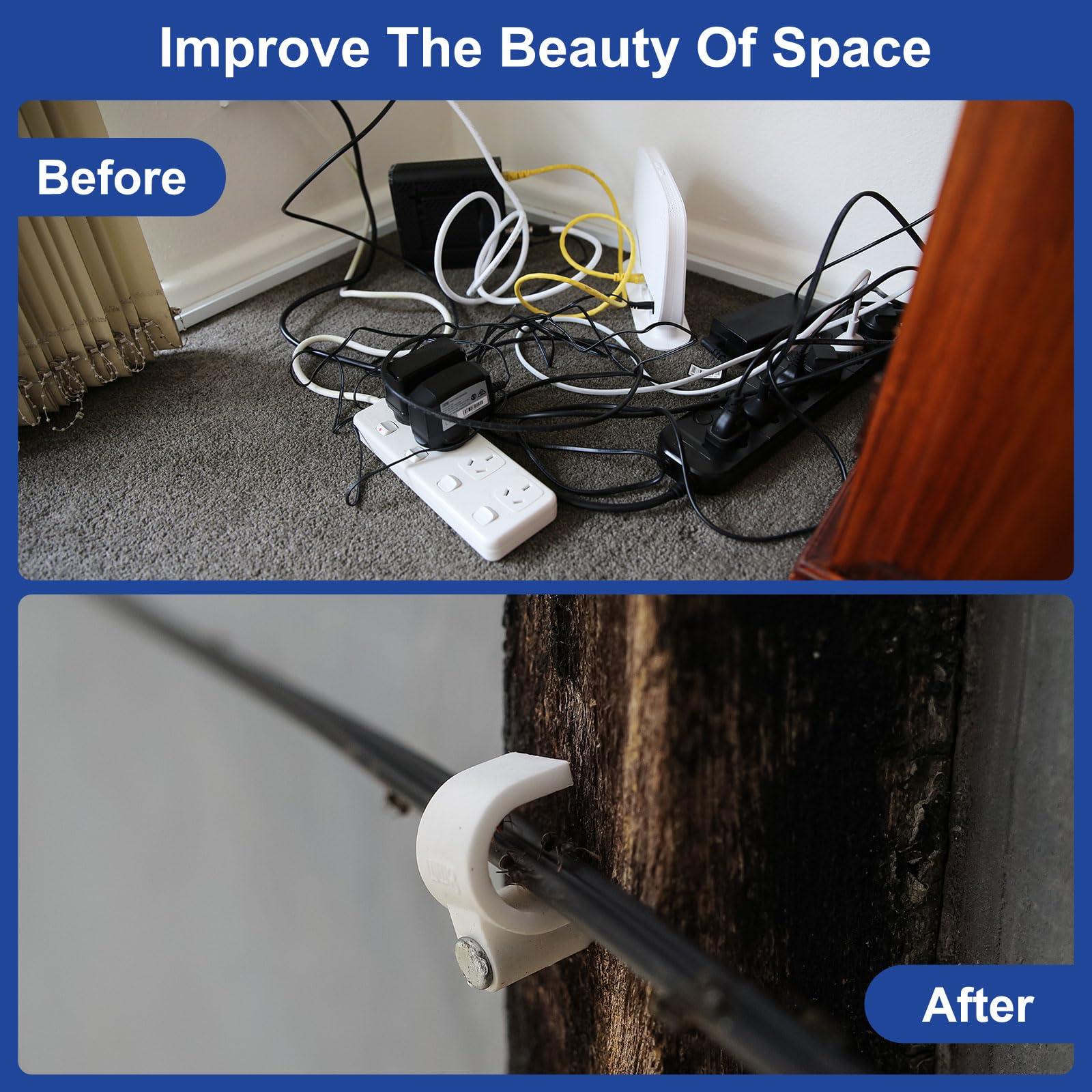 QUARKZMAN 50 Piezas De Grapas Para Cables Con Clavo De 16mm Gancho Circular Individual Media Abrazadera Gancho En J Con Clavo Grapas Para Cables Para Pared Blanco