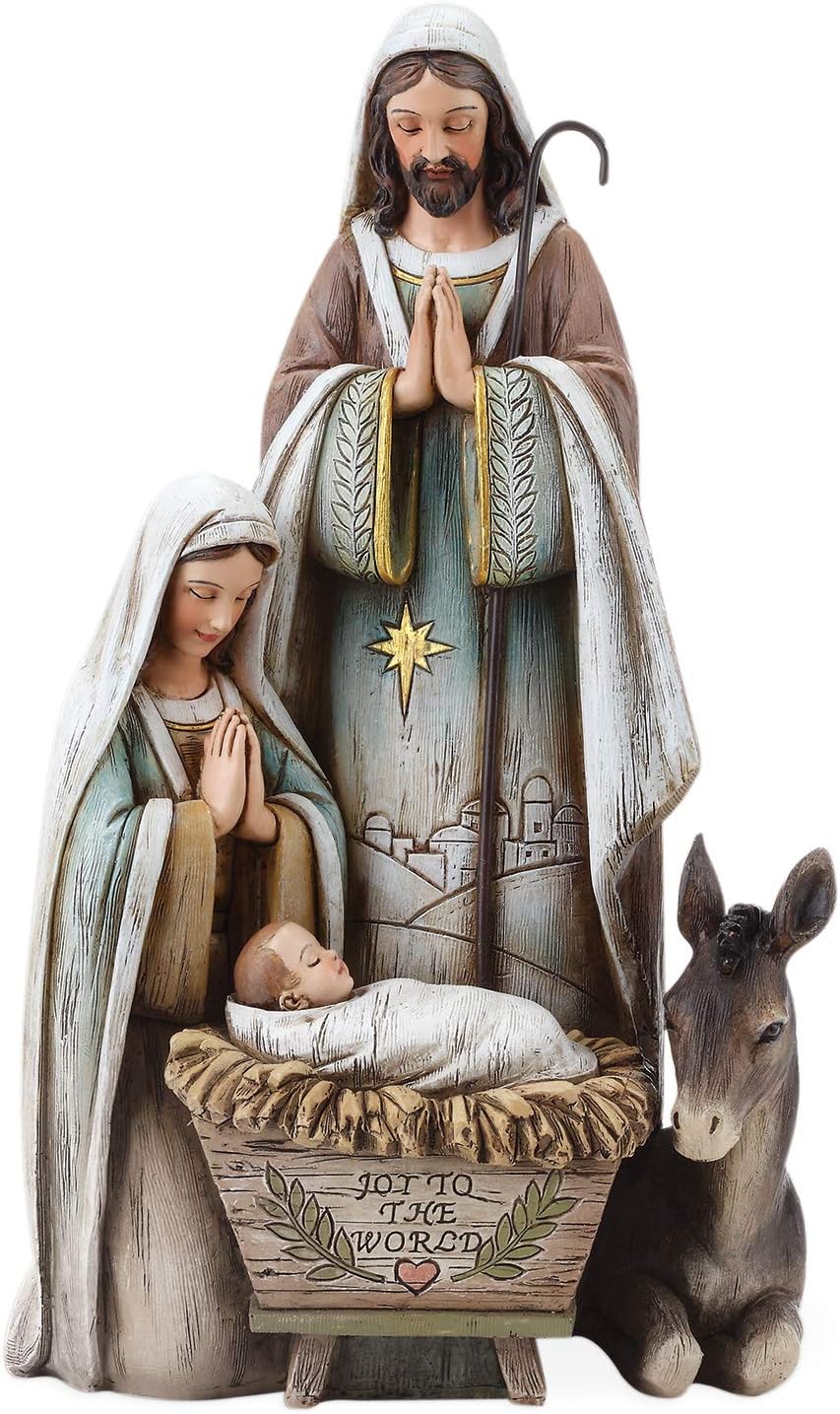 Joseph's Studio by Roman, 10.5" H Holy Family Figure with Donkey Nativity Figure, Religious Christmas Decor