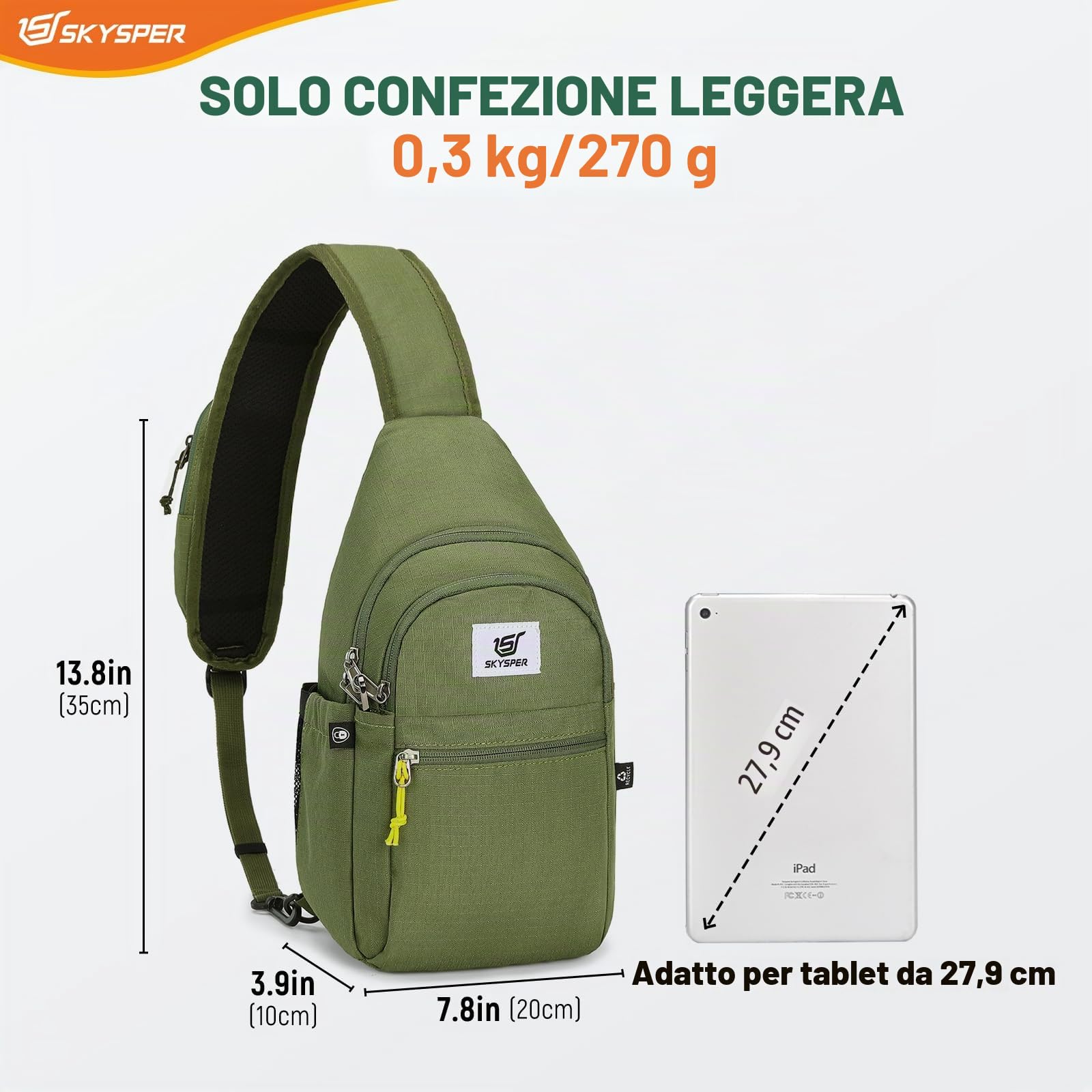 SKYSPER Zaino Monospalla Uomo Antifurto Borsa a Tracolla per Donna Uomo Piccolo Sling Bag Sportivo Crossbody Borsello Zaini da Viaggio Trekking