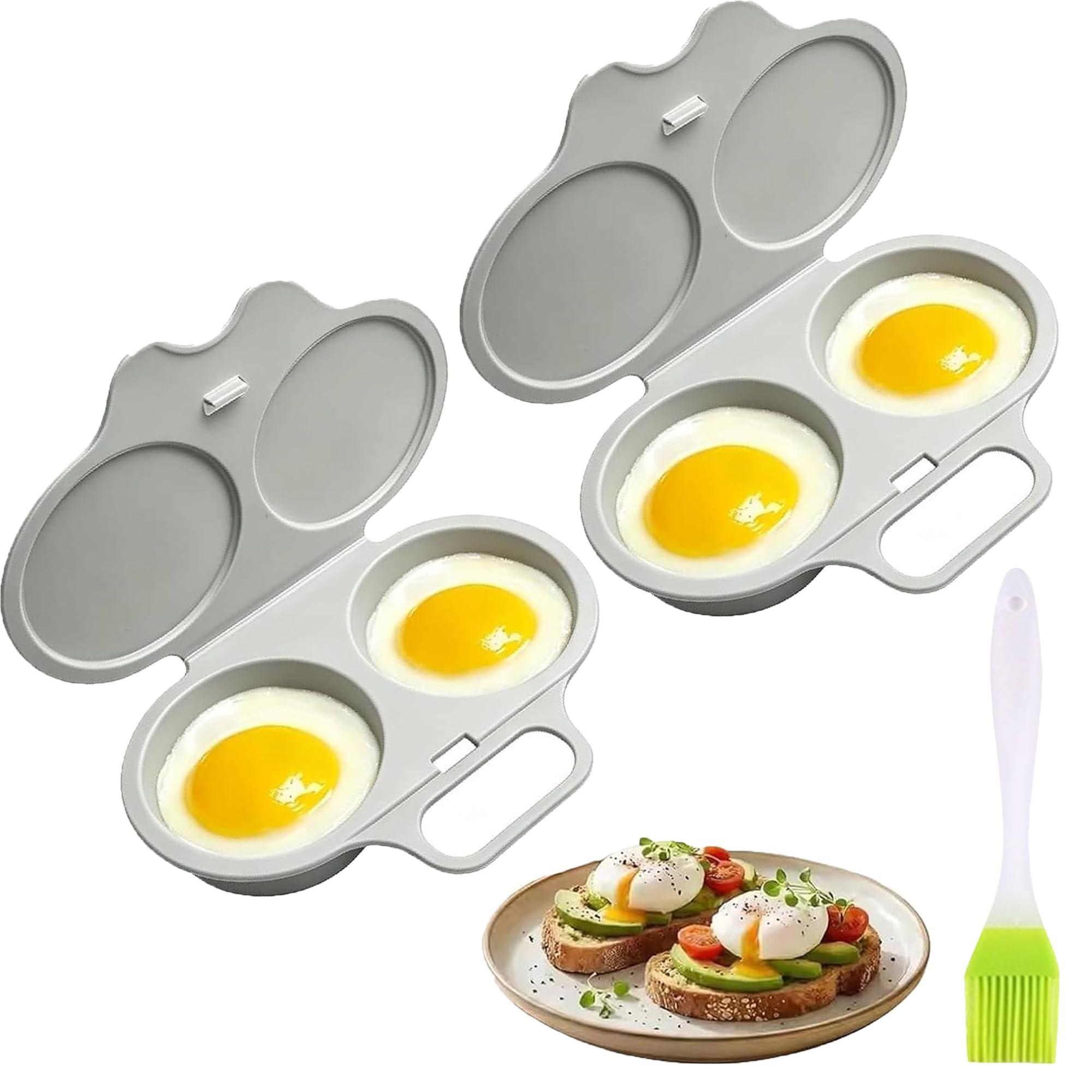 Microwave Egg Poacher With Lid & Handle, Dual Cavity Microwave Egg Boiler Poacher, Reusable Nonstick Poached Egg Maker, Quick Oil-Free Cooking For Home Breakfast, Kitchen Gadgets