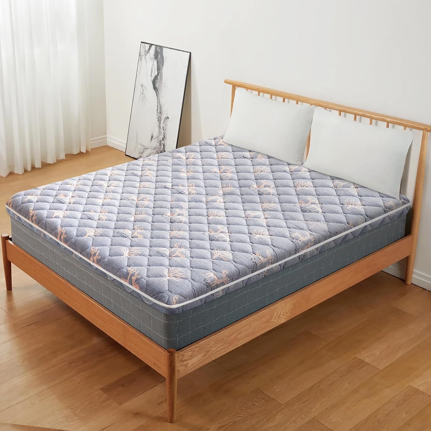 Lillibearas Premium Foam Queen Mattress Topper -Thick 9-Layer Modern Comfort Topper, 60-mil Foam-Back Pain Relief & Comfort Support,Breathable & Hypoallergenic Cute Deer Queen