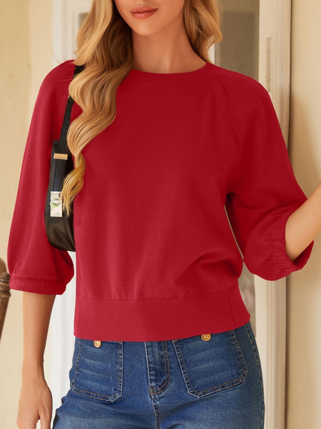 UNCLECAT Women's Puff Short Sleeve Sweaters Summer Trendy Knit Tops Crew Neck Casual Shirts - Image 5