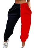 Women's Elastic High Waist Joggers Baggy Pants Color Block Sweatpants with Pocketsc