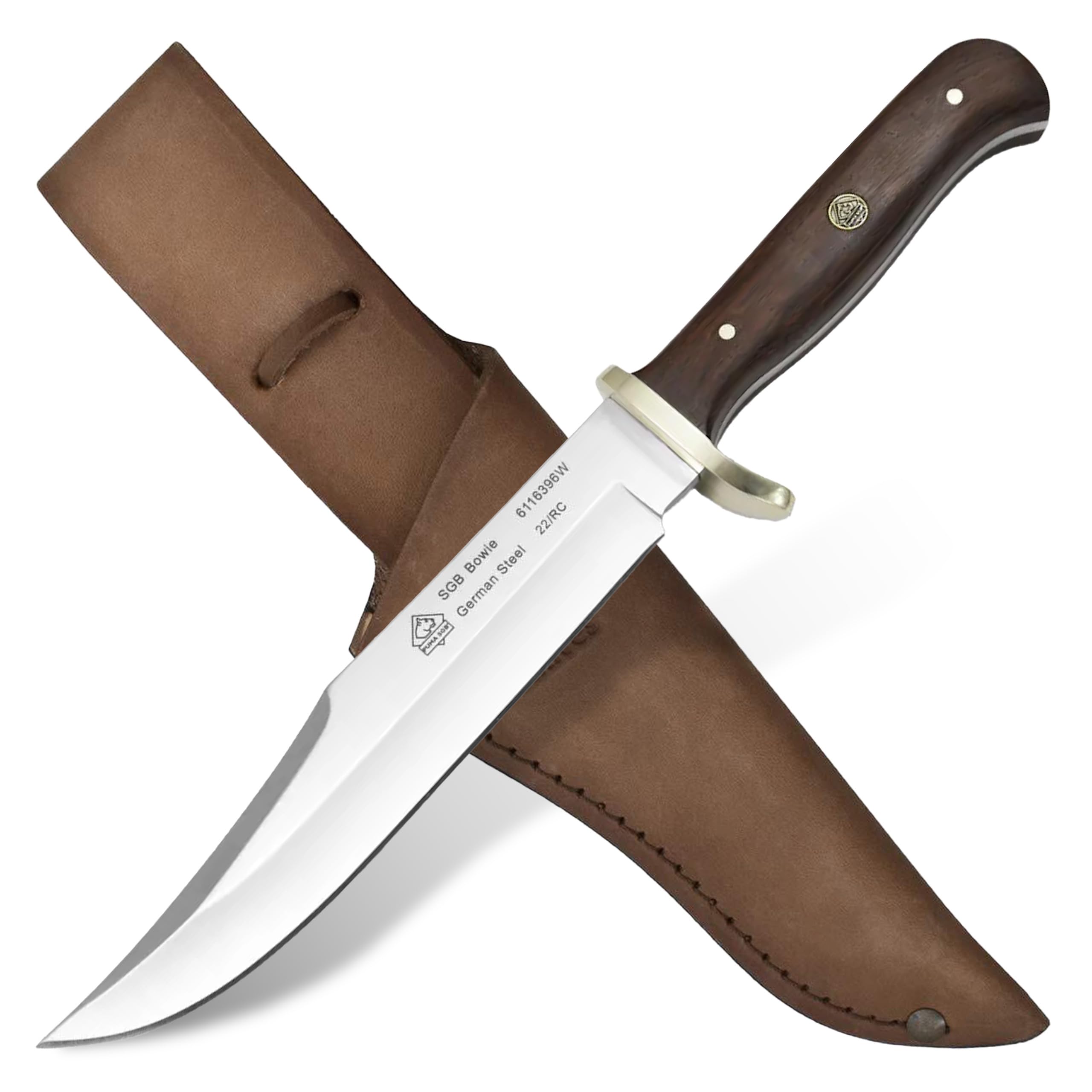 Puma SGB – Bowie Messer - Griff aus echtem Jacarandaholz - 169mm Klinge aus deutschem Stahl 1.4116 - Vollerl-Konstruktion mit massiven Messingbeschlägen - Inklusive Lederscheide (Art.Nr.: 6116396W)