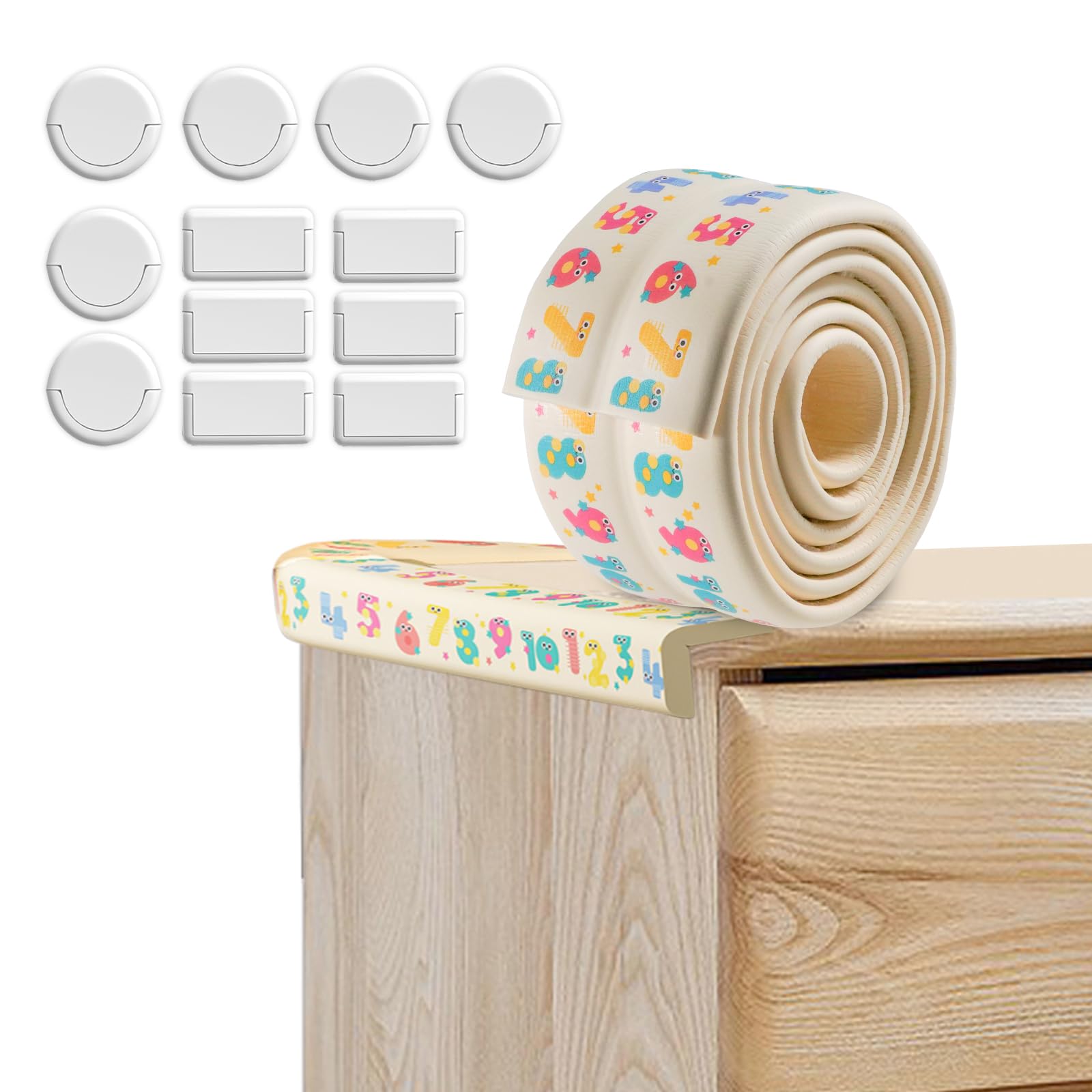 NAESM Edge Protector for Baby 2 Meter Soft Protective Foam Protector and 12 Baby Socket lock Protectors for Kids Edge Protection and Electric Shock Protection for Children