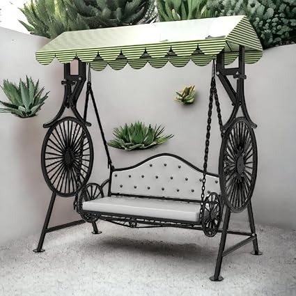 Furniture Hub Outdoor Swing Chair 3-Seater Metal Pipe Structure With Gadi And Srf Roof,450 Kg Capacity- Powder Coated,|3 Person Jhula For Home Outdoor Balcony Use(Swing Jhula 2),180 CM,Multicolor