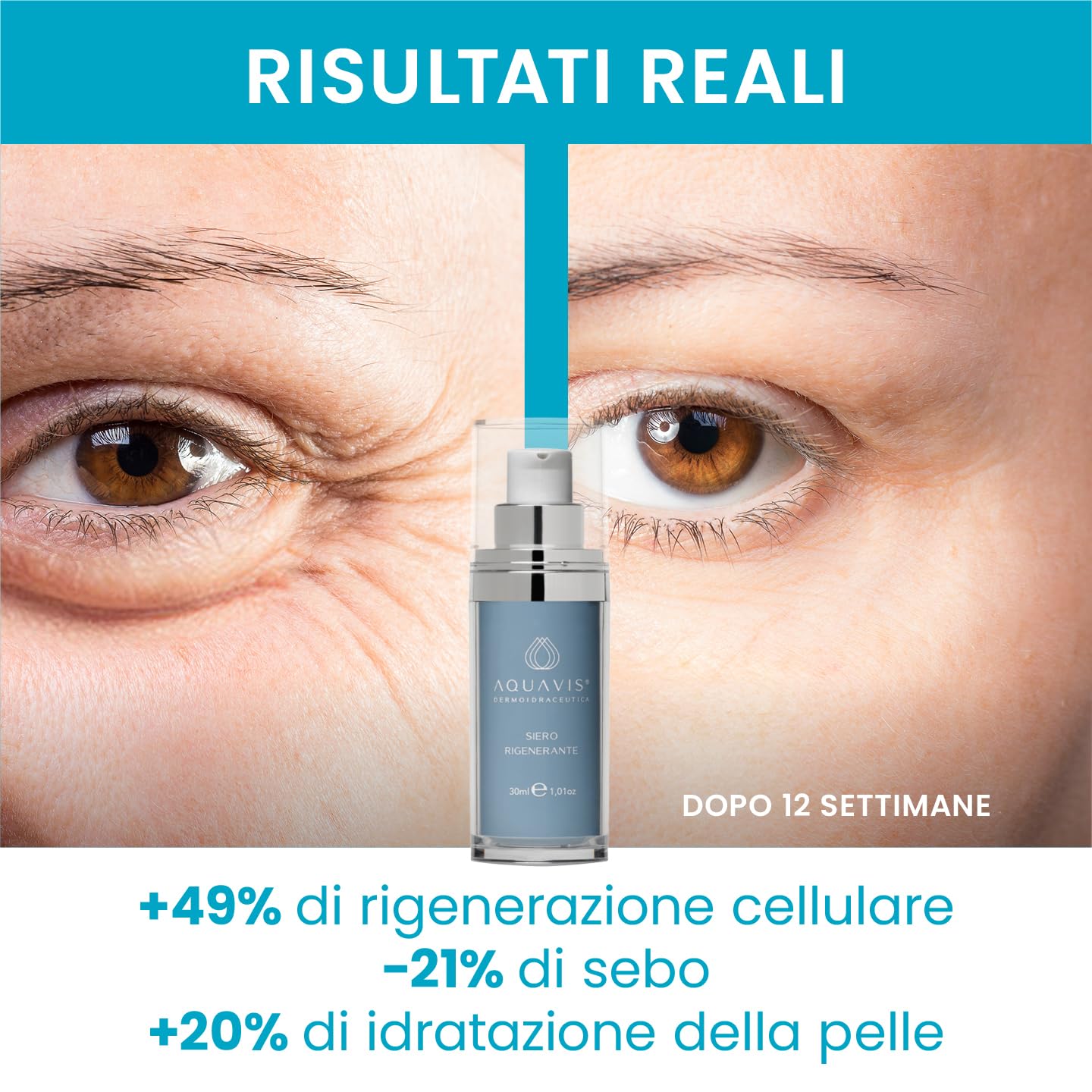 Aquavis® Siero Viso Liftante Antirughe con Aquavis, Ciclo destrine, Peptide, Vitamina C/E, Olio di Avocado e semi di Chia. 30 ml