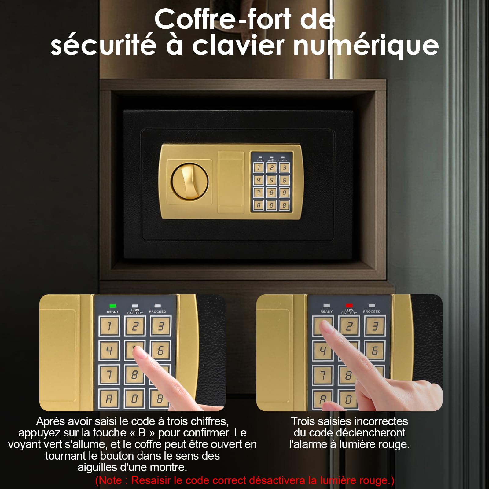Petit Coffre Fort à Code,Coffre Fort électronique,Coffre-Fort Mural électronique,Coffre Fort Anti Feu et Clés,Acier Mini Coffre,pour Maison, Bureau, Hôtel, 31 x 20 x 20cm