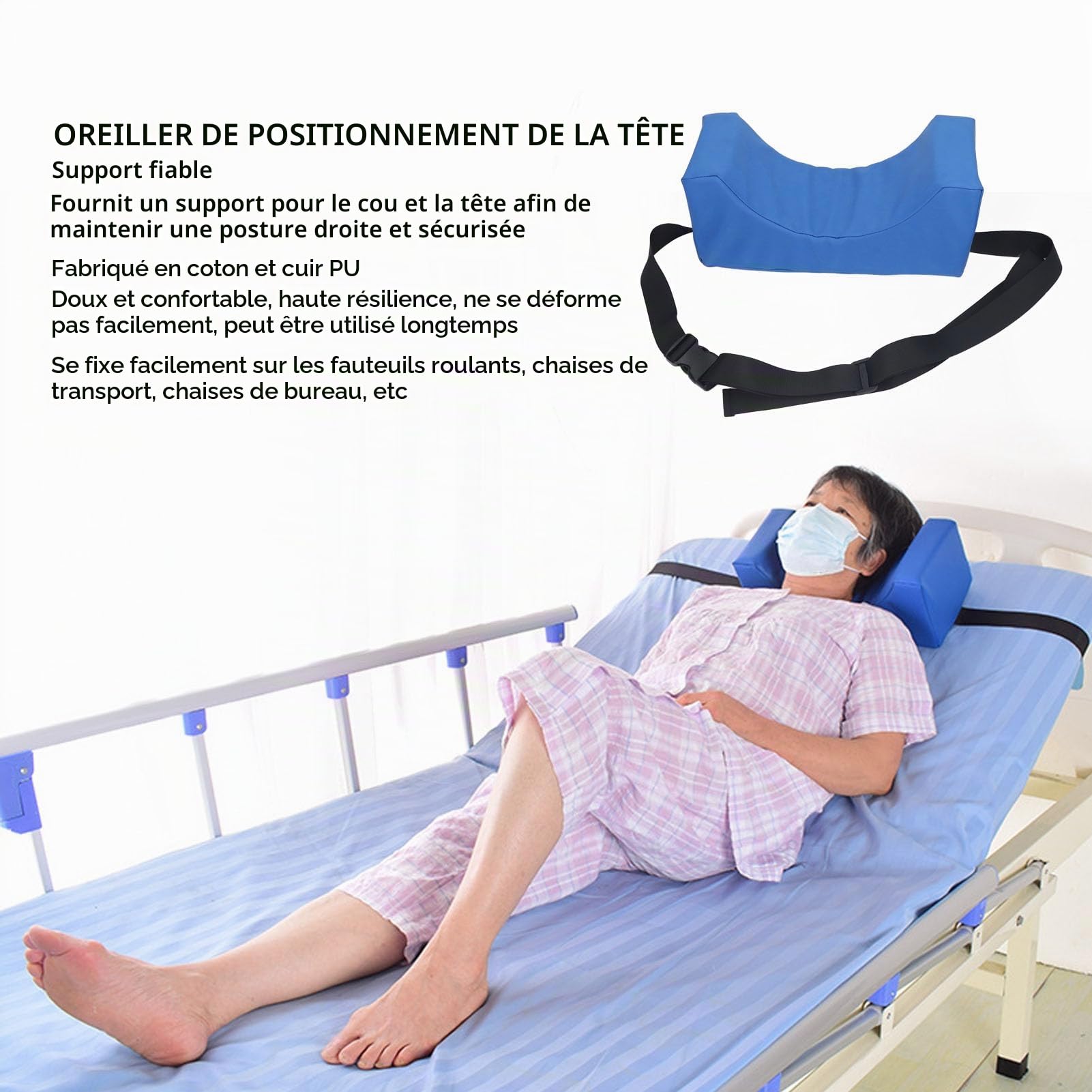 ZJchao Oreiller de Positionnement de Tête de Fauteuil Roulant, Oreiller de Soutien de Cou Confortable et Respirant en Cuir PU, Appui-tête de Fauteuil Roulant, Oreiller de Stabilisation