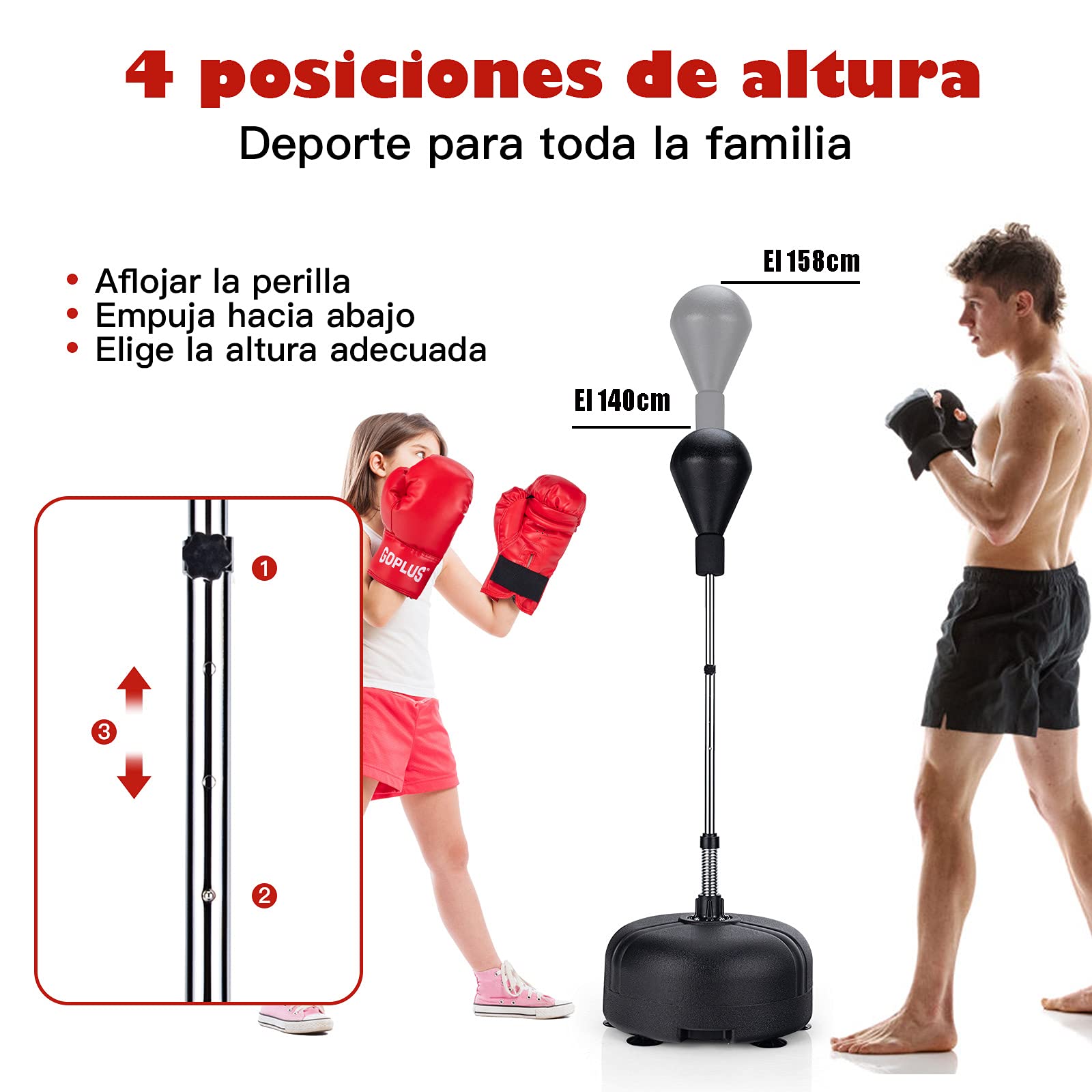 COSTWAY Saco de Boxeo Set de 140-158 cm de Altura Ajustable Saco de Boxeo con Guantes de Boxeo para Hogar Ejercicio para Nños y Aulto