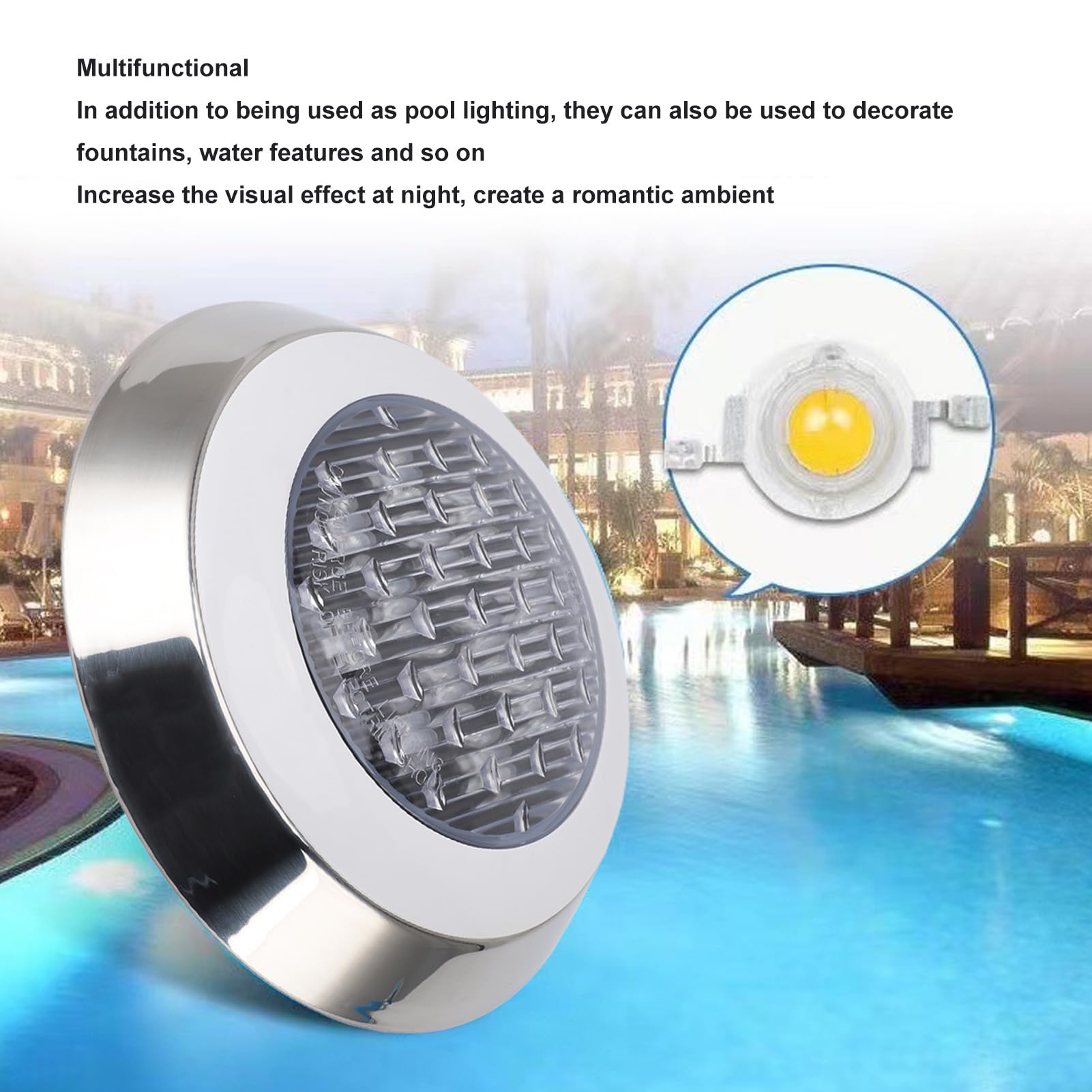 LED Poolleuchten, 3000 K Warmes Licht, Wasserdicht, Dekorative Einbau Tauchleuchten, Unterwasserleuchten für Teich, Bad, Spa (12w)