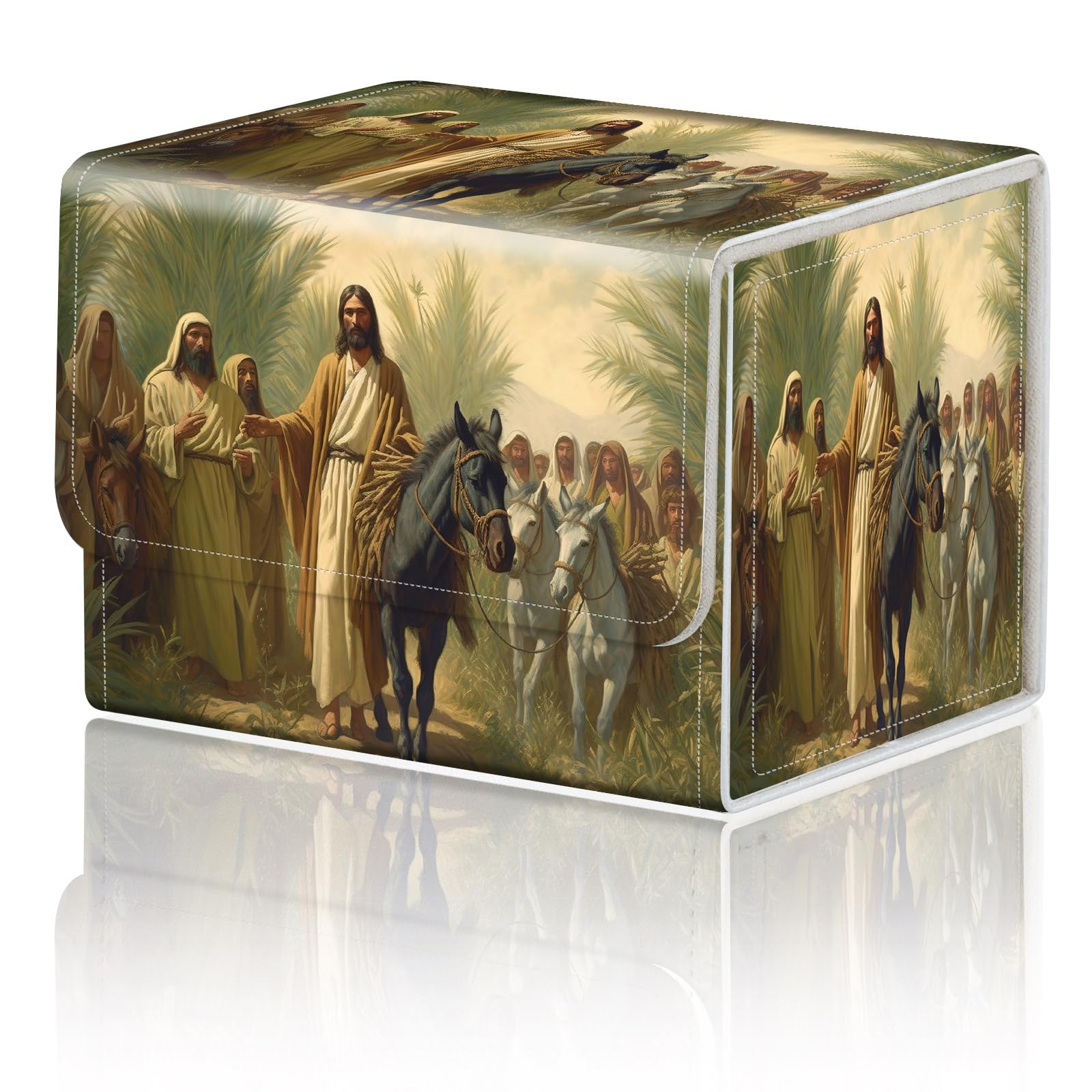 Card Game Storage Box TCG Deck Box MTG Card Box Organizer Trading Card Case Commander Deck Box TCG Card Storage Box Magnetic Closure Creative Pattern Up to 200 Cards, Jesus Walks With People Plants — image 1