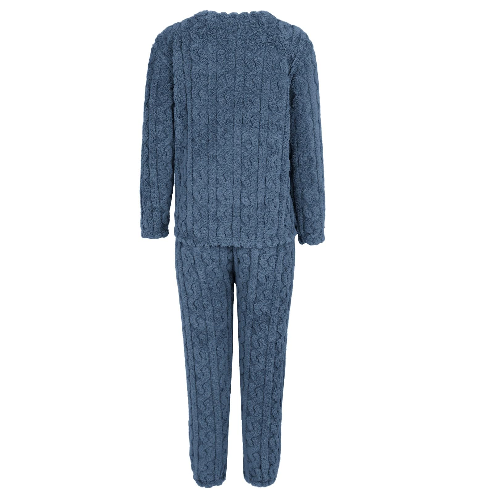 Conjunto de pijama de forro polar para mujer, pijama cálido y esponjoso con bolsillos para invierno, conjunto de pijama de manga larga para mujer, tela cálida de franela, parte superior cómoda para