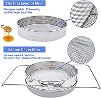 Vista 4 de Colador de miel para cubo de 5 galones de acero inoxidable doble tamiz filtro de miel para miel limpia con brazos extensibles de hasta 16.5 pulgadas