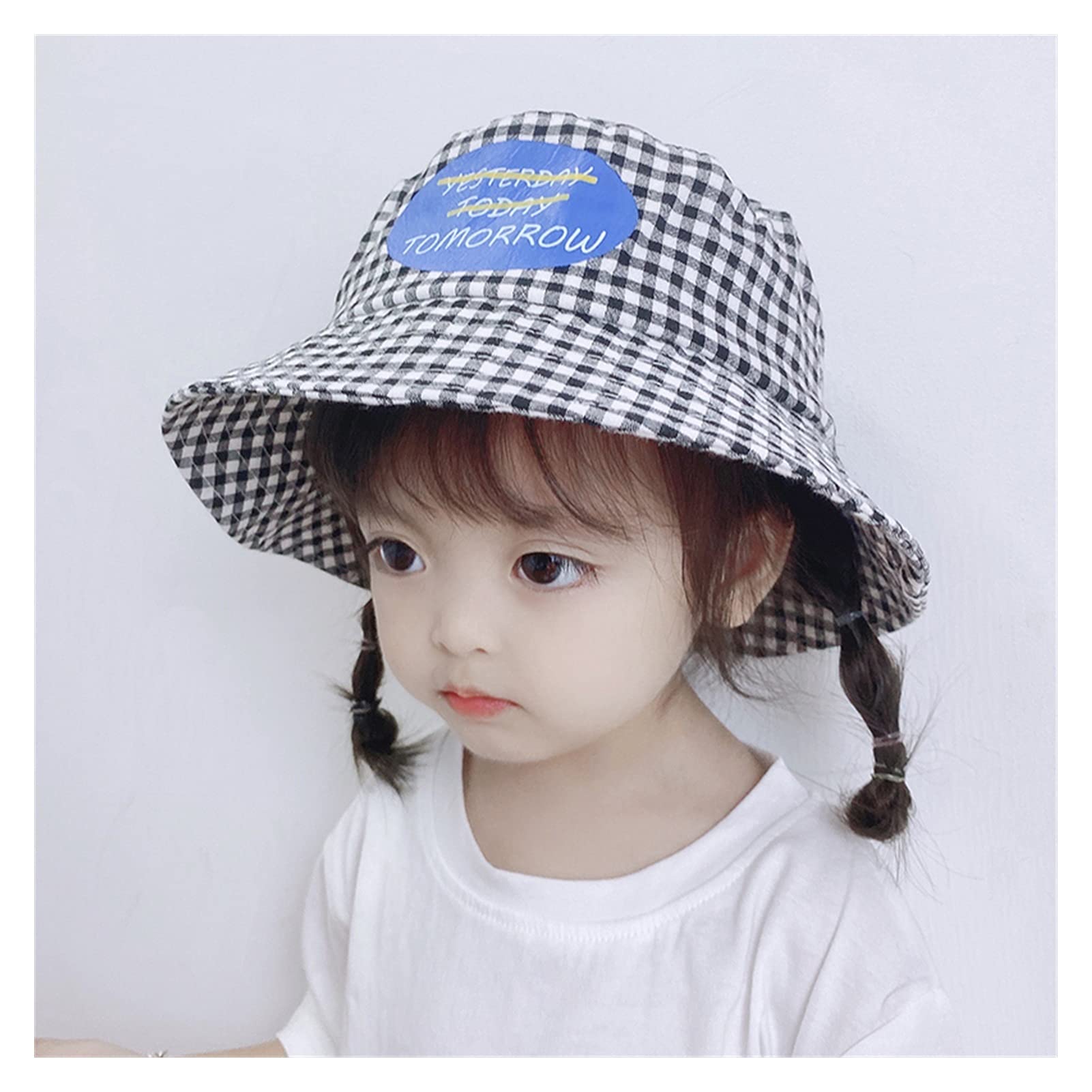 Kinder-Sommerhut, Kinder-Fischerhut, Jungen- und Mädchenhut, Gezeiten-Baby-Gitter-Beckenhut, Sommer, Frühling und Herbst, Baby-Druck, Sonnenschutz, Sonnenhut (Schwarz S 6 24M)