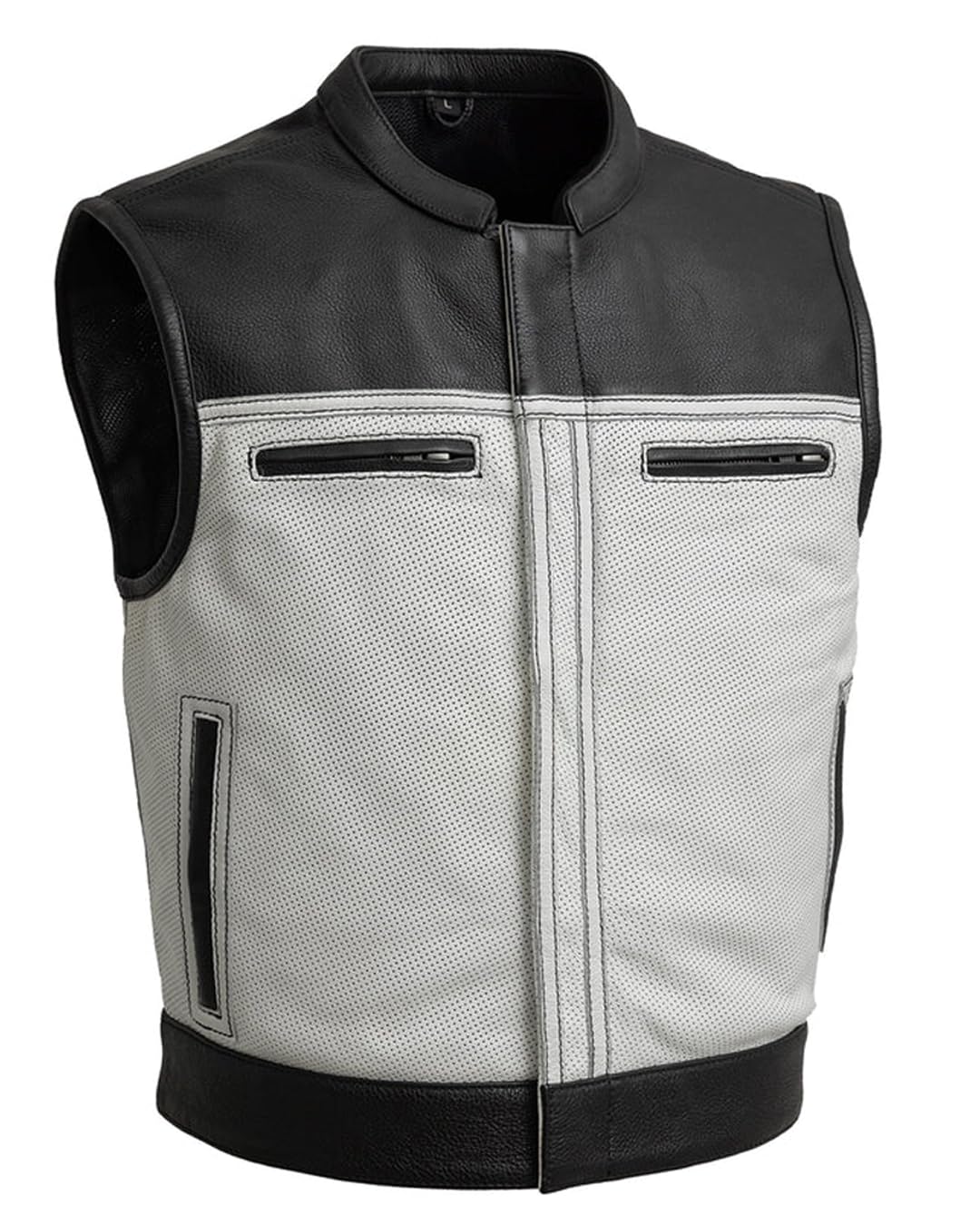 First Mfg Co Lowrider Mens Motorcycle Biker Riding Armor Club Style Black Leather, Twill, Moto Mesh, Perforated Vest