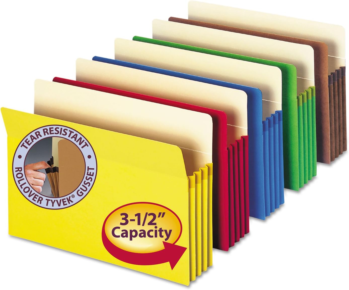 Smead 73892 3 1/2-Inch Exp Colored File Pocket Straight Tab Letter Asst 5/Pack