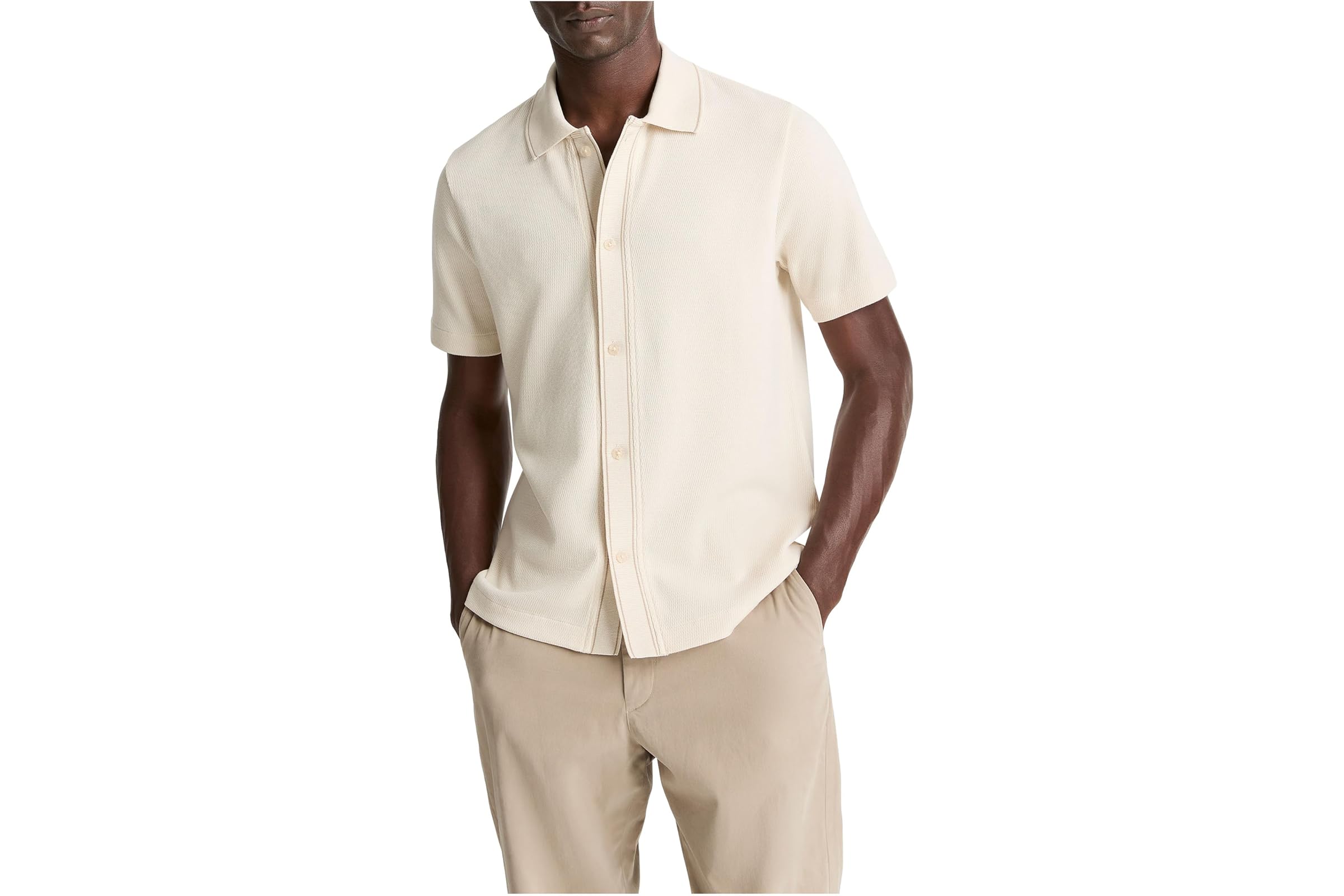 Vince Jacquard Knit Short Sleeve Button Front Shirt