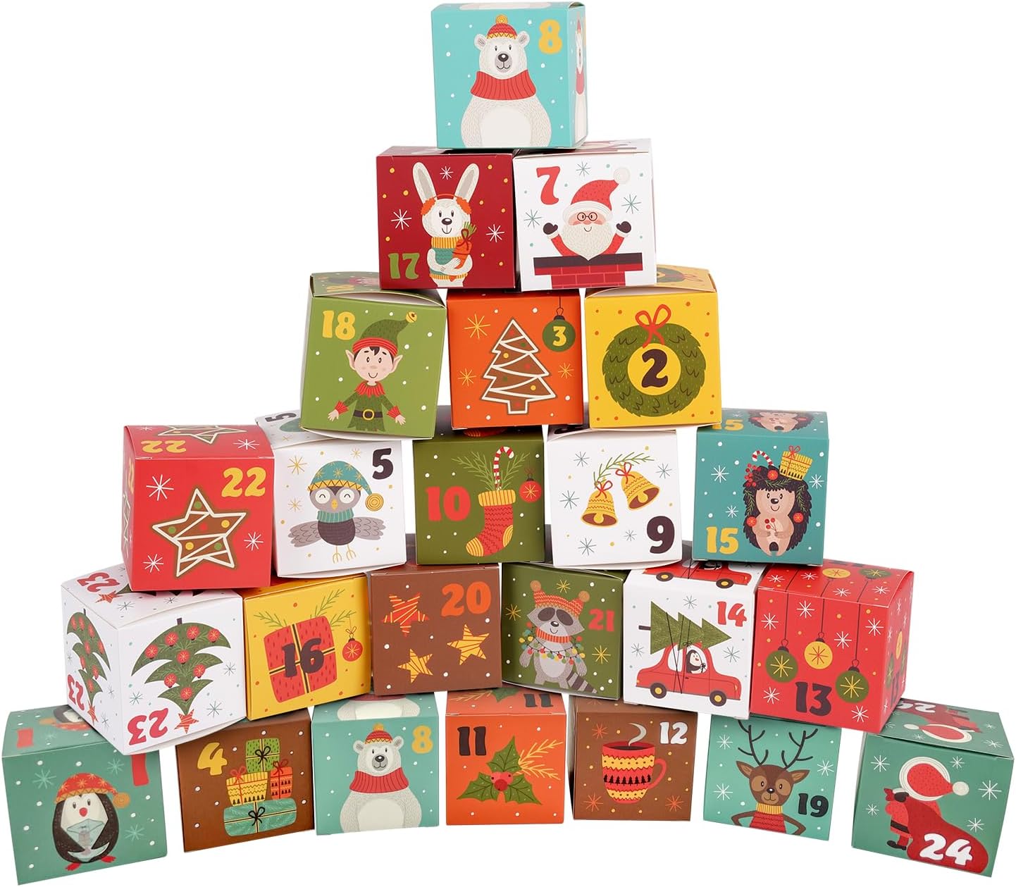 Christmas Advent Calendar 2024, DIY 24 Empty Christmas Countdown Box for Gift Wrap, 24 Days Number Xmas Holiday Deco