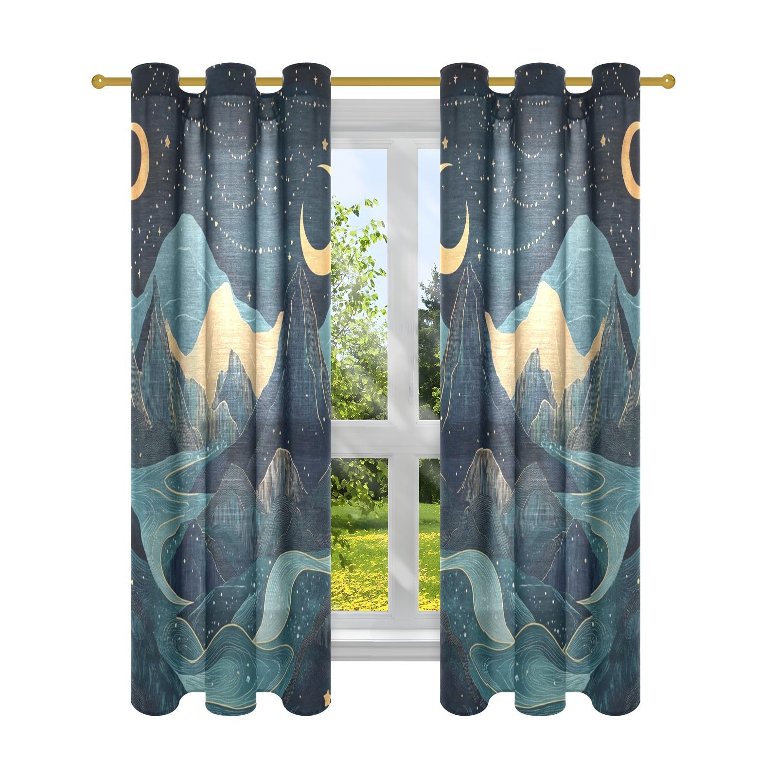 Rideaux scène de montagne BOH lot de 2 pour chambre et cuisine 160 cm