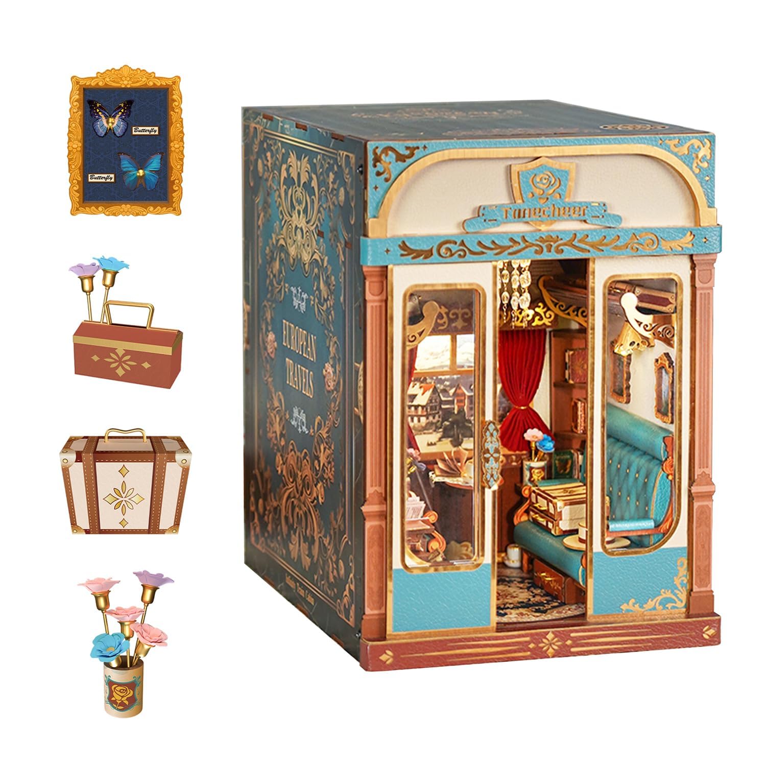 Tonecheer Motion Scene Book Nook Kits, Set di Accessori per l'infinito in Ferro Europeo, Puzzle 3D, Fermalibri in Legno per Adulti, Booknooks fai da te in Miniatura per la Decorazione