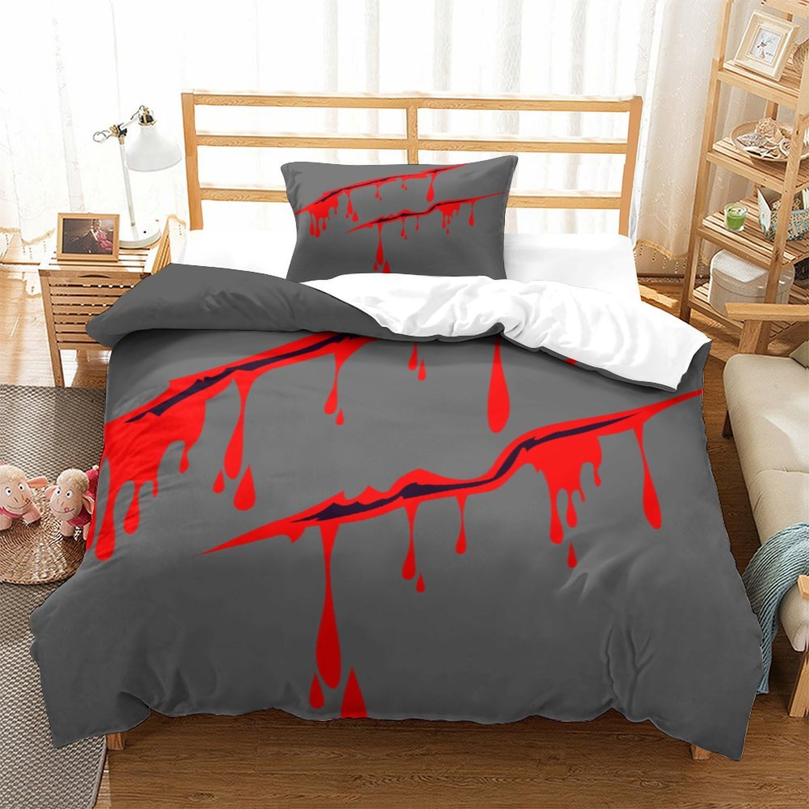 P1S9U7W5Y 3D Printed Horror Bloodstain 3pcs Microfiber Scar Design Duvet Cover Set Bedding Set Single（135x200cm）