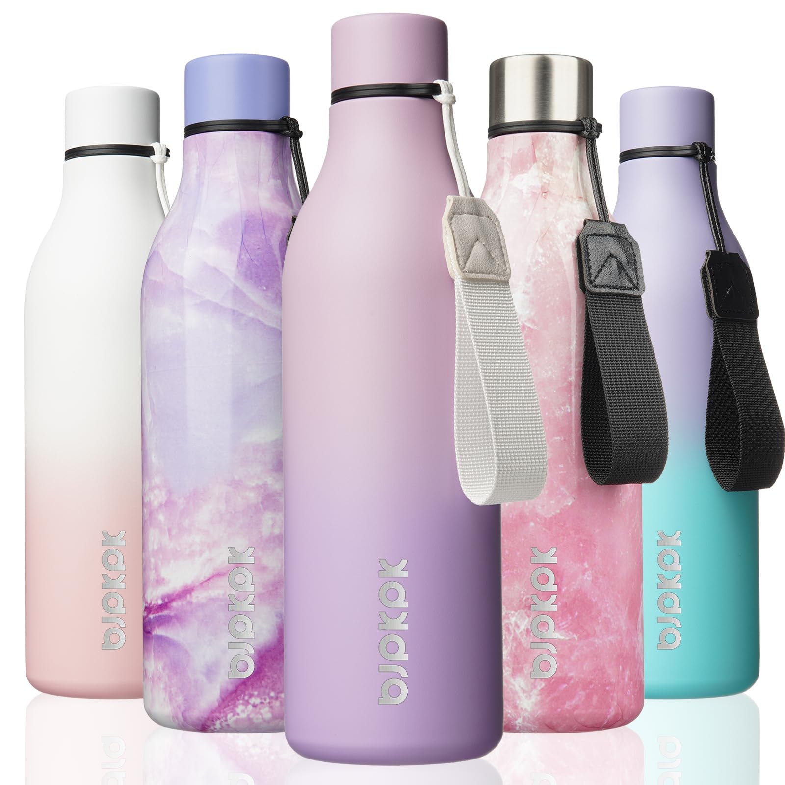 BJPKPK 25oz Insulated Water Bottle, Stainless Steel Bottle with Carry Strap | Keep Cold &amp; Hot Vacuum Insulation, Leak-Proof BPA-Free Design, Slim Bottle Fits Most Cup Holders for Gym, Office &amp; Travel