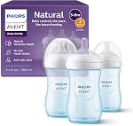 Philips Avent Natural Baby Bottles with Natural Response Nipples (Medium Flow, Flow 3), 9oz, Blue, 3-pack, SCY903/23