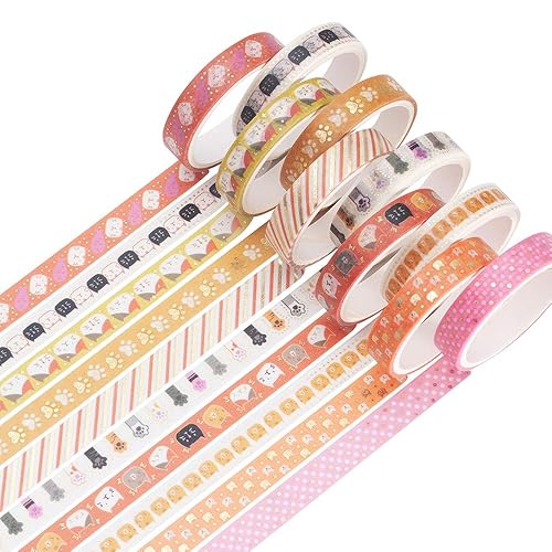 YUBBAEX Juego de 10 rollos de cinta washi brillante de 0.315 pulgadas (0.315 in) de lámina dorada delgada decorativa para diario, álbum de recortes,
