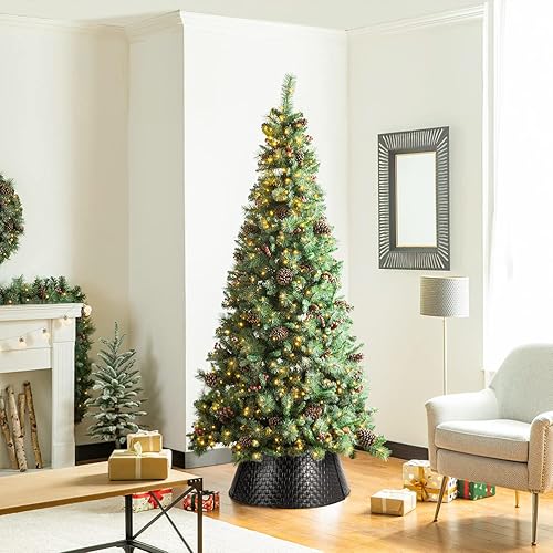 Miniatura 3 de Glitzhome 26" D Negro Metal Tejido Collar Árbol Base Cubierta Decorativa Árbol de Navidad Anillo para Decoración de Navidad