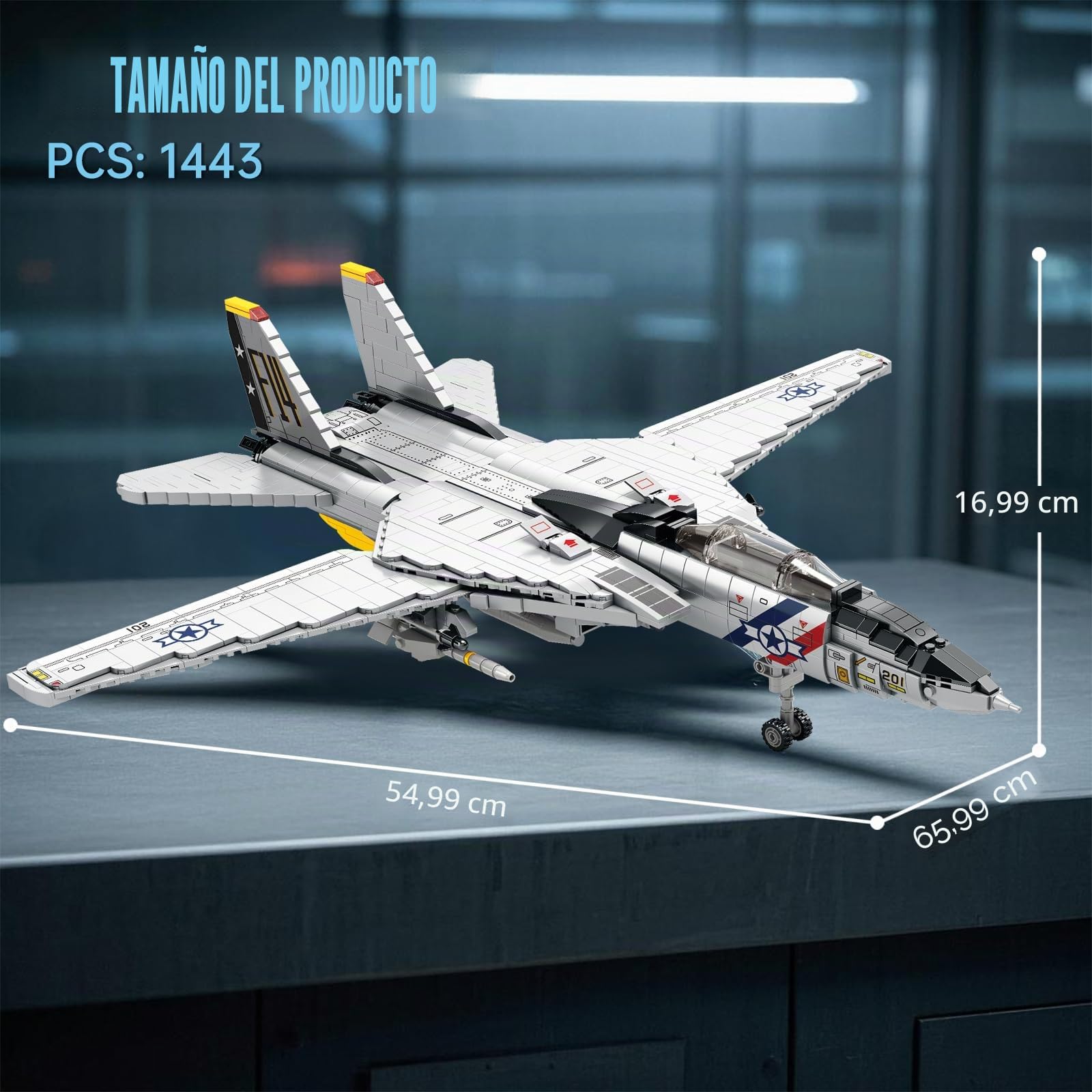 Reobrix F-14 Tomcat Fighter Jet - Juego de construcción de 1600 bloques de alas móviles, kit de modelo de avión militar para adultos y niños a partir de 14 años, unisex, no plegable