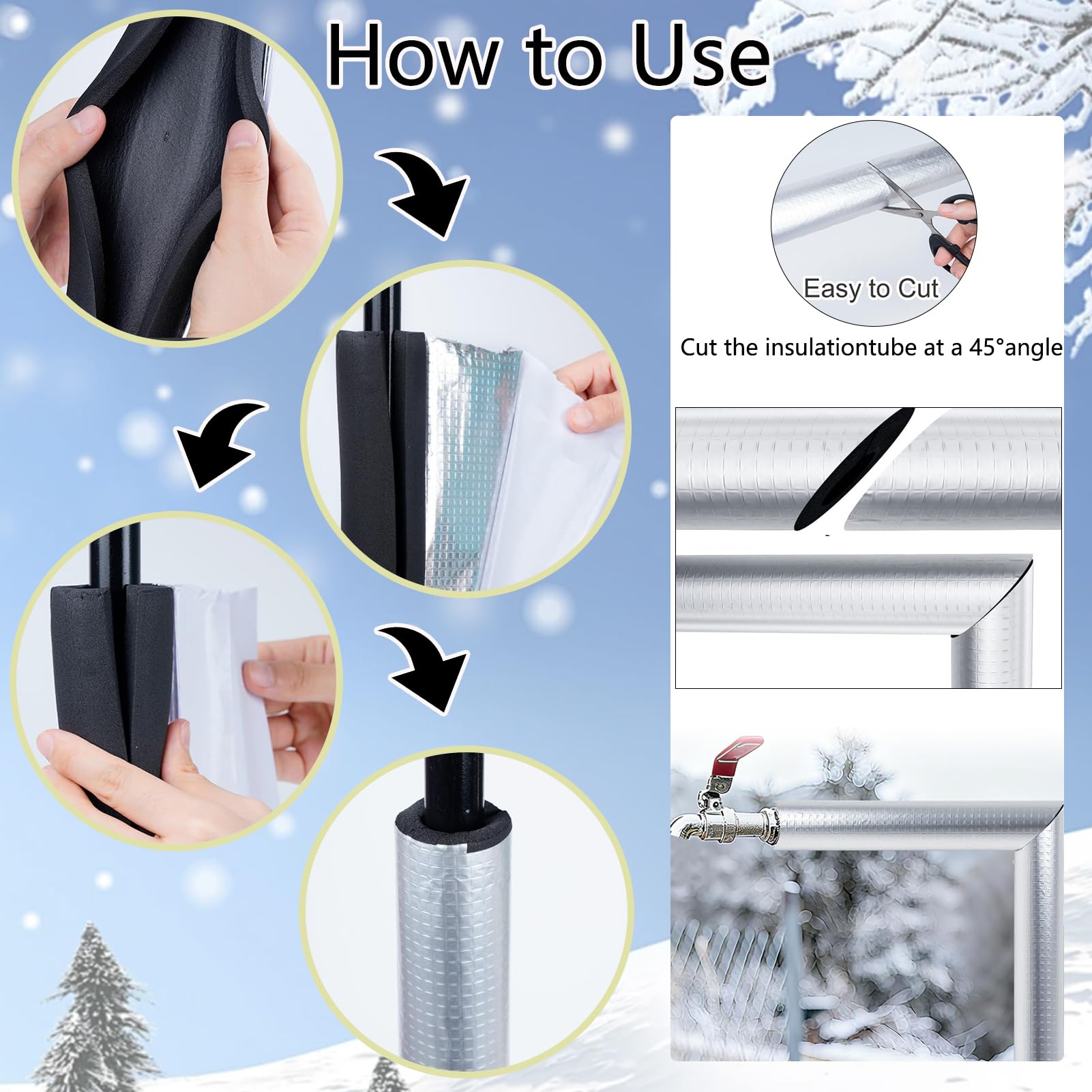 Funda Aislante de espuma Coquilla de Papel de Aluminio, Fundas de Aislamiento Térmico para Tuberías Exteriores, Autoadhesivo para Tuberías Tubos De Agua Y Calefacción (ID)219mm x (T)30mm x (L)0.95m
