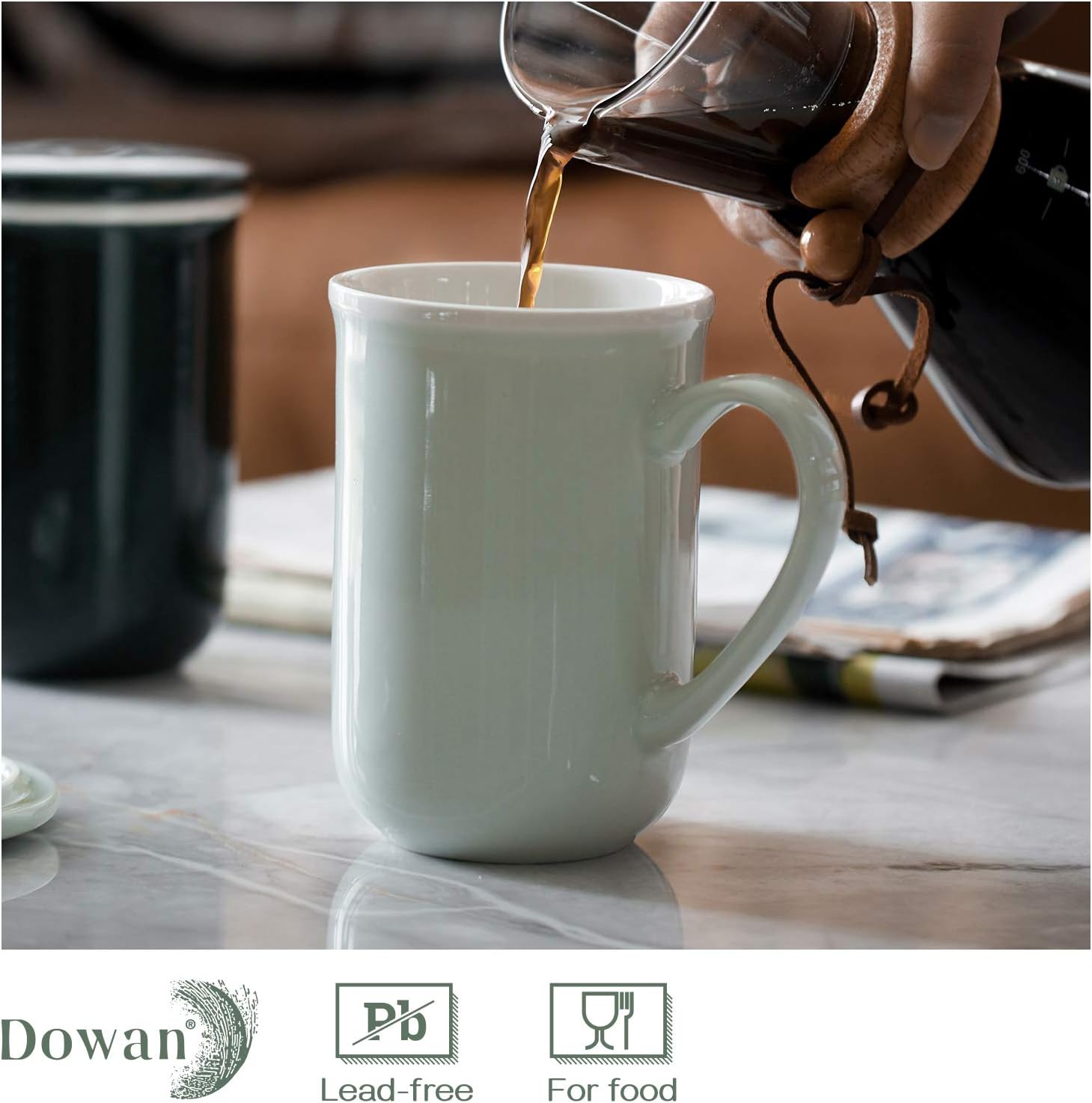 DOWAN Tea Mug with Infuser and Lid, 20 OZ Large Porcelain Tea Cup, Easy to Hold, Perfect for Loose Leaf Tea, Tea Bag, Coffee, Best Gift (White Blue)