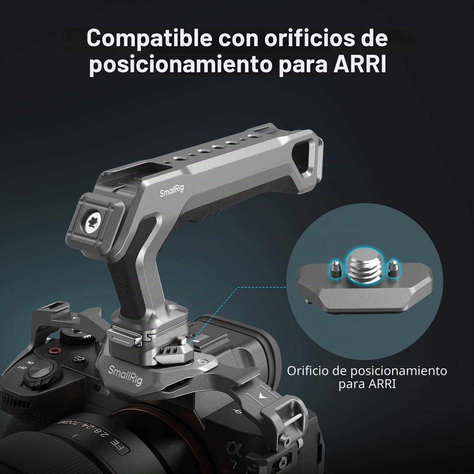 SMALLRIG HawkLock H21 Top Handle con Riel NATO de Liberación Rápida, Instalación Suave en Dos Direcciones, Diseño Ergonómico, 15 kg Máx. Carga, Múltiples Puntos de Montaje Incorporados - 4483