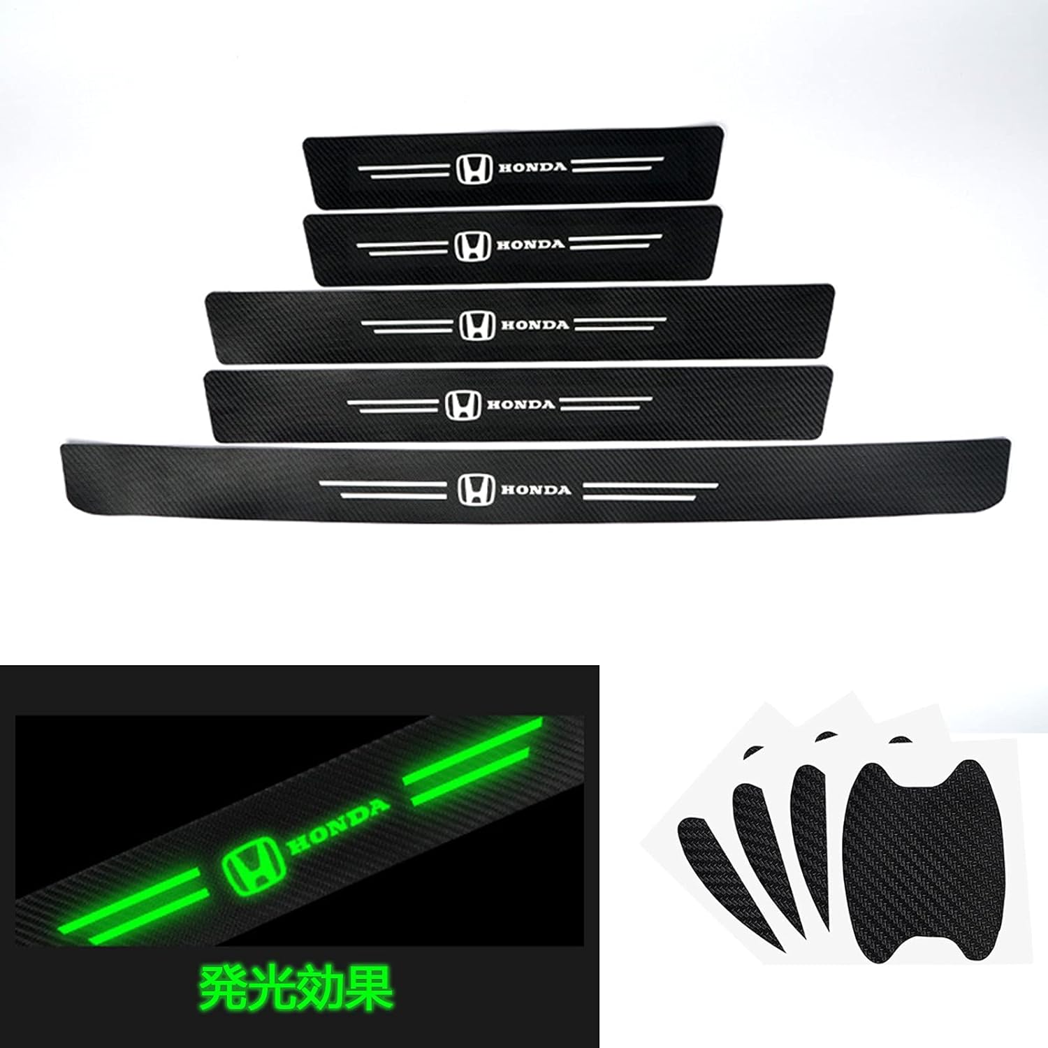 Carohl 9点セット スカッフプレート サイドステップガード 車用ドアモール バンパーガード ドアハンドルプロテクター キズ防止 傷防止 衝撃保護 発光効果 内装パーツ 外側用 両面テープ付き Honda ホンダ専用 Carohl 9点セット スカッフプレート サイドステップガード 車用ドアモール バンパーガード ドアハンドルプロテクター キズ防止 傷防止 衝撃保護 発光効果 内装パーツ 外側用 両面テープ付き Honda ホンダ専用