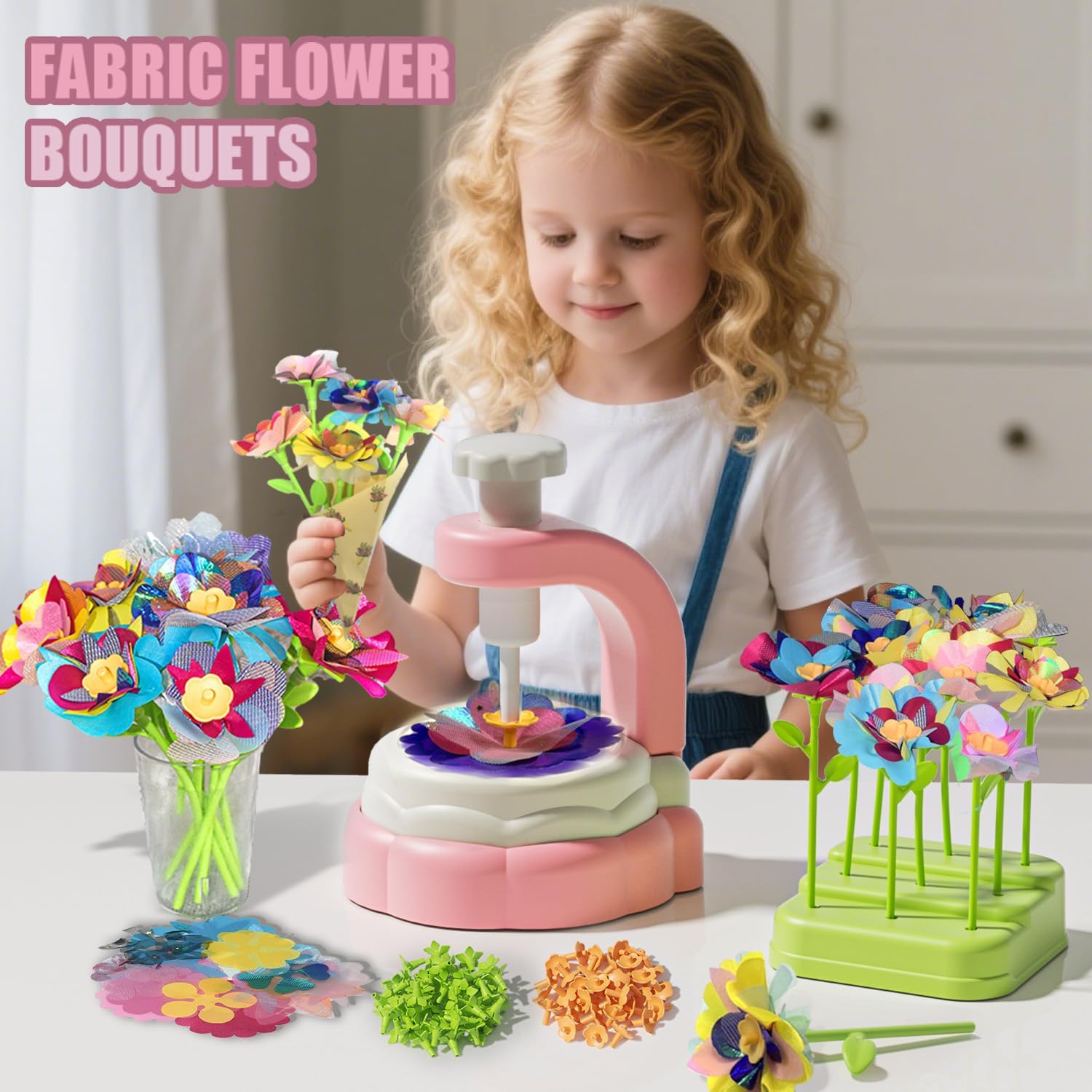Yaozyety DIY Flower Bouquets Toys, Craft Kits Toys for Kids - Fabric Flower Crafts, Making Arts & Crafts Activity Kit for Girls Ages 4 5 6 7 8, Preschool Learning, Birthday Gift for Girl