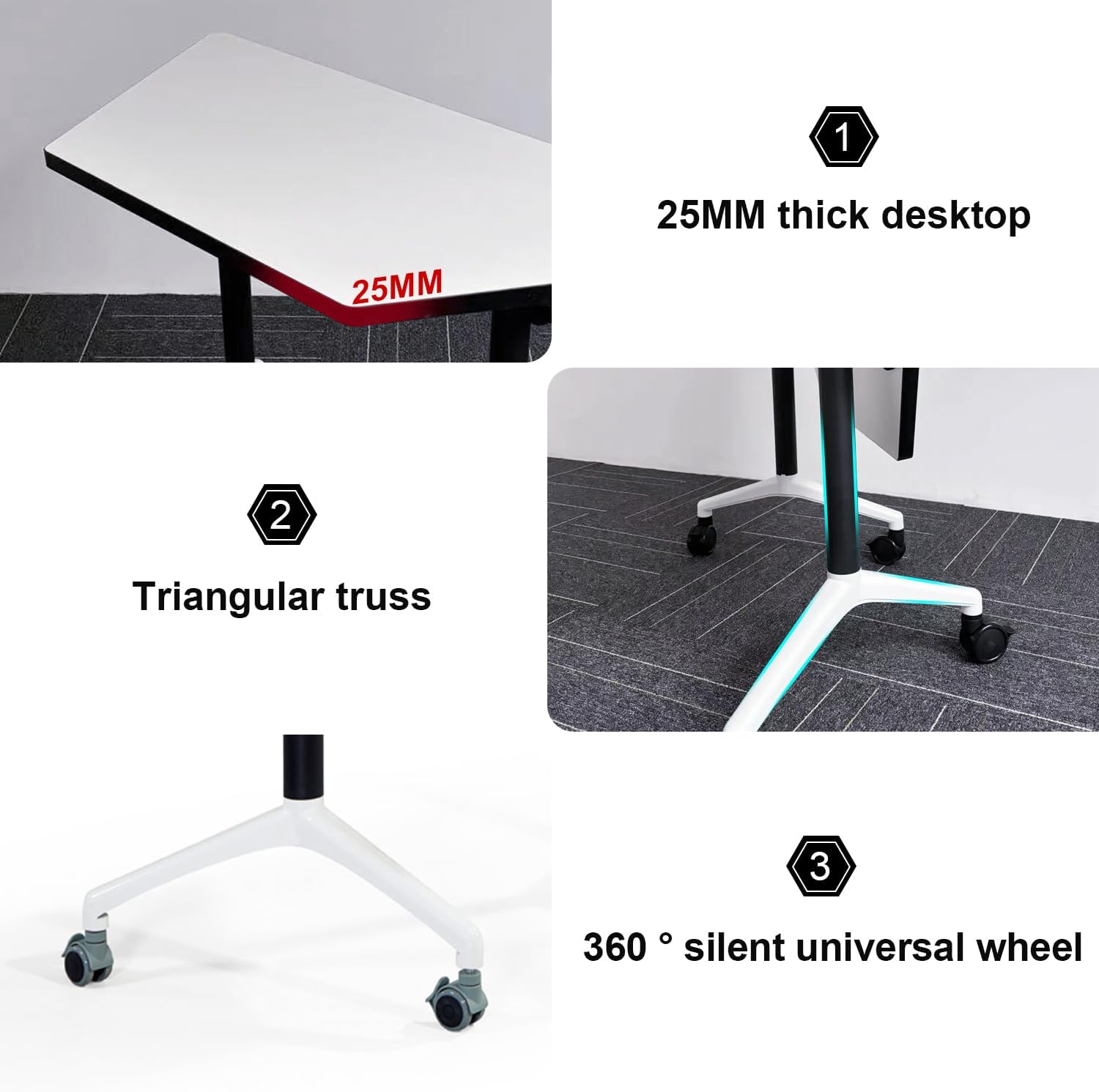 Conference Room Table,Folding Modern Conference Room Tables,Mobile Training Table,Flip Top Mobile Training Table with Silent Wheels,47.2 "D x 23.6" Wx 29.5 "H for Office,Meeting Room(8 Pack)